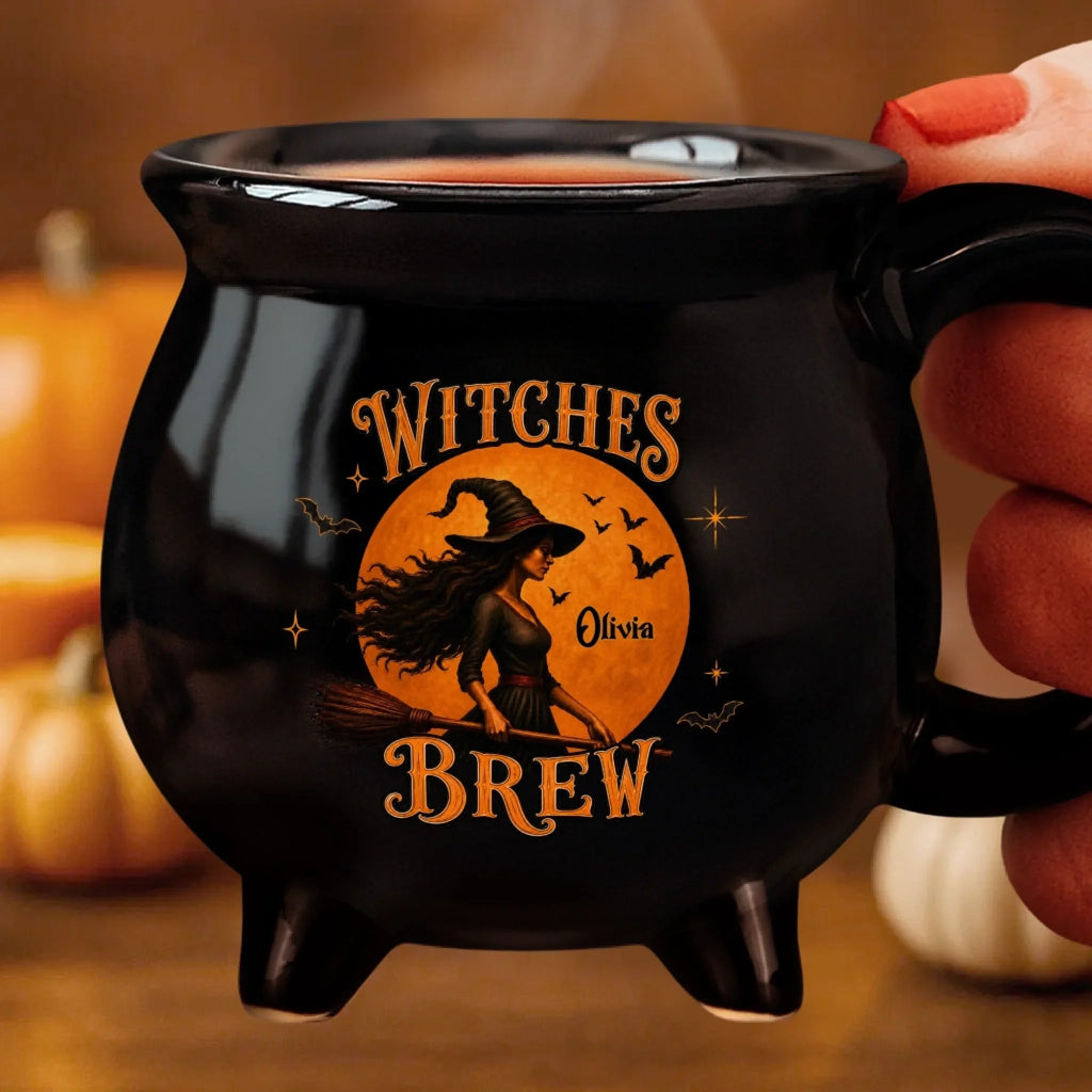 Custom Witchy 12oz Ceramic Cauldron Coffee Mug - Personalized Halloween Gifts For Witch, Wife, Daughter, Besties, Sisters, Granddaughter, Grandma, Mom, Yourself - Purrfectly Witchy Cat Mood