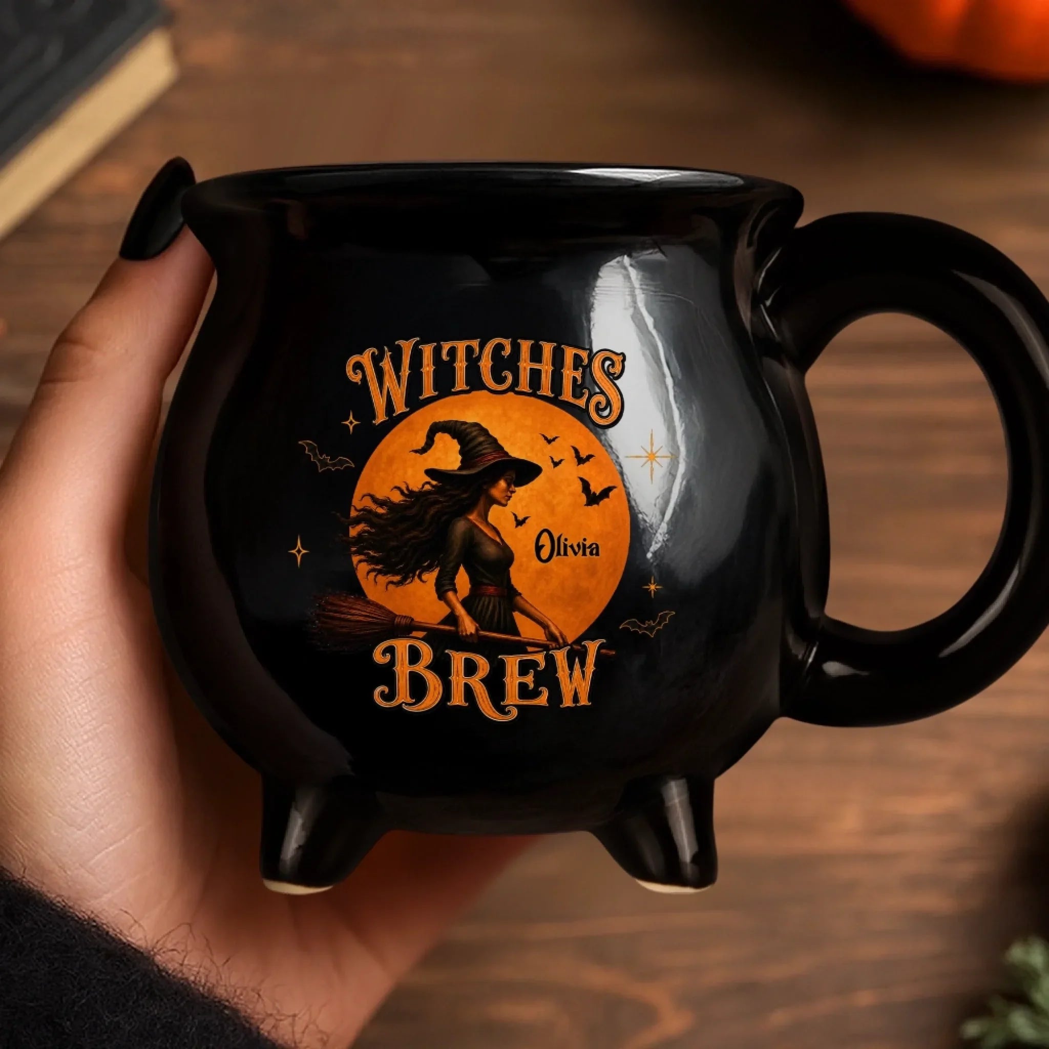 Custom Witchy 12oz Ceramic Cauldron Coffee Mug - Personalized Halloween Gifts For Witch, Wife, Daughter, Besties, Sisters, Granddaughter, Grandma, Mom, Yourself - Purrfectly Witchy Cat Mood