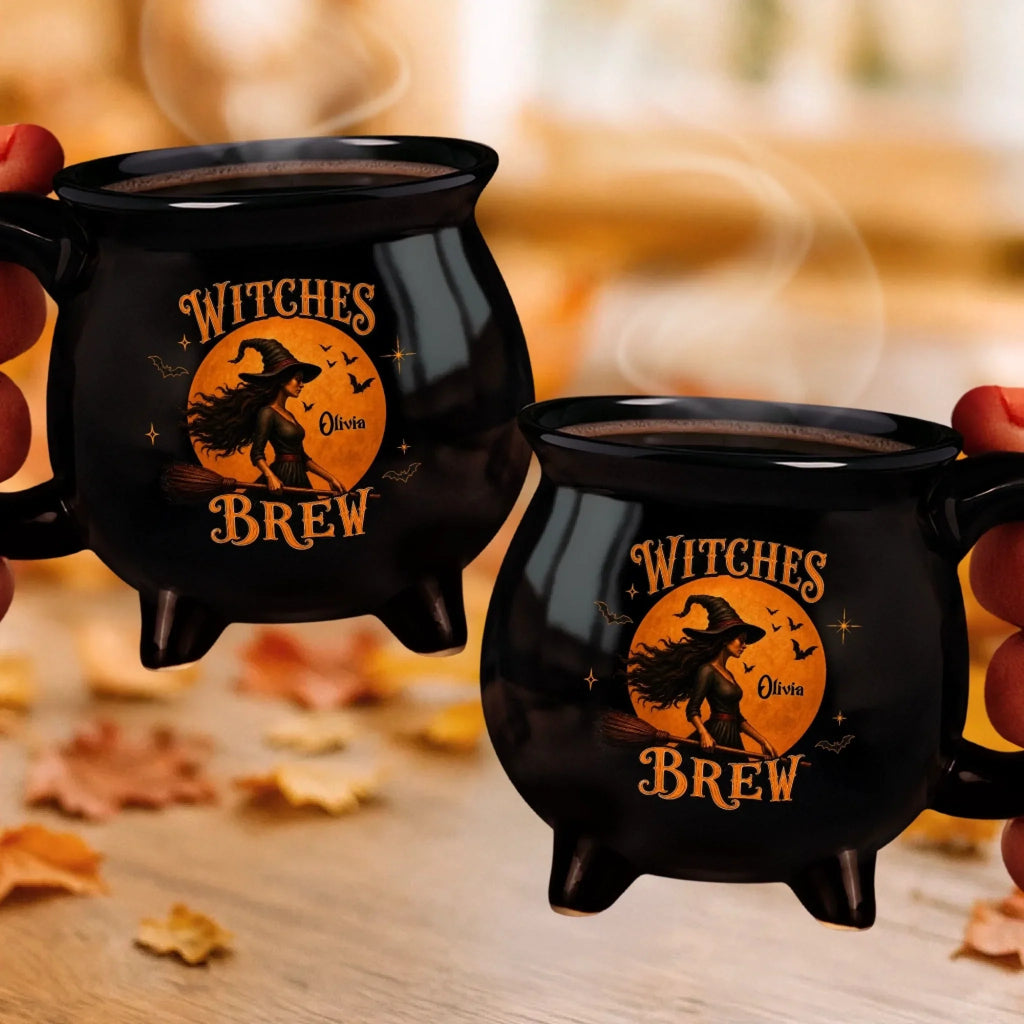Custom Witchy 12oz Ceramic Cauldron Coffee Mug - Personalized Halloween Gifts For Witch, Wife, Daughter, Besties, Sisters, Granddaughter, Grandma, Mom, Yourself - Purrfectly Witchy Cat Mood