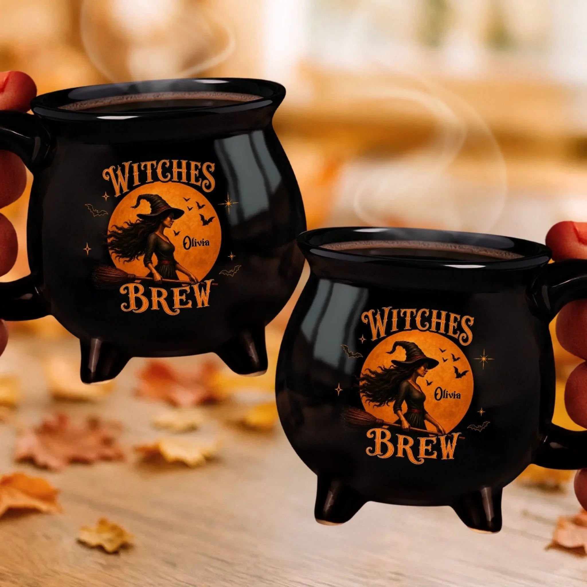 Custom Witchy 12oz Ceramic Cauldron Coffee Mug - Personalized Halloween Gifts For Witch, Wife, Daughter, Besties, Sisters, Granddaughter, Grandma, Mom, Yourself - Purrfectly Witchy Cat Mood