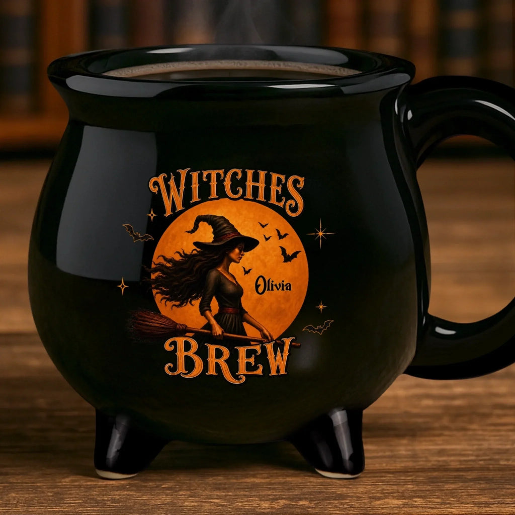 Custom Witchy 12oz Ceramic Cauldron Coffee Mug - Personalized Halloween Gifts For Witch, Wife, Daughter, Besties, Sisters, Granddaughter, Grandma, Mom, Yourself - Purrfectly Witchy Cat Mood