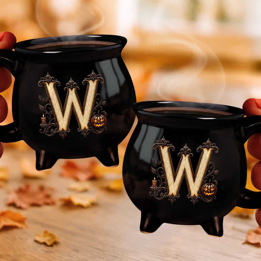 Custom 12oz Ceramic Cauldron Coffee Mug - Personalized Halloween Gifts For Wife, Daughter, Besties, Sisters, Granddaughter, Grandma, Mom, Yourself - Spooky Witchy Vibes Only