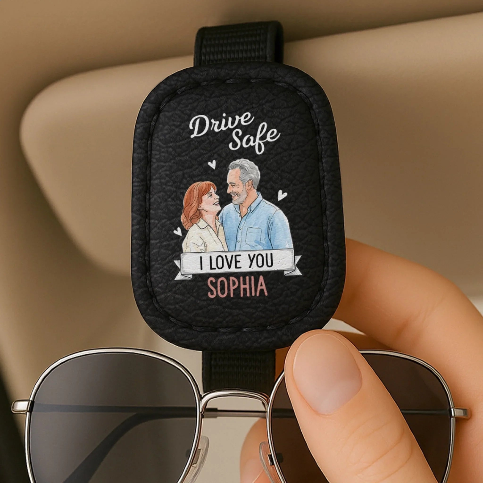 Custom Photo Leather Car Visor - Personalized Anniversary Wedding Gifts For Husband And Wife, Him And Her - Always Take Me