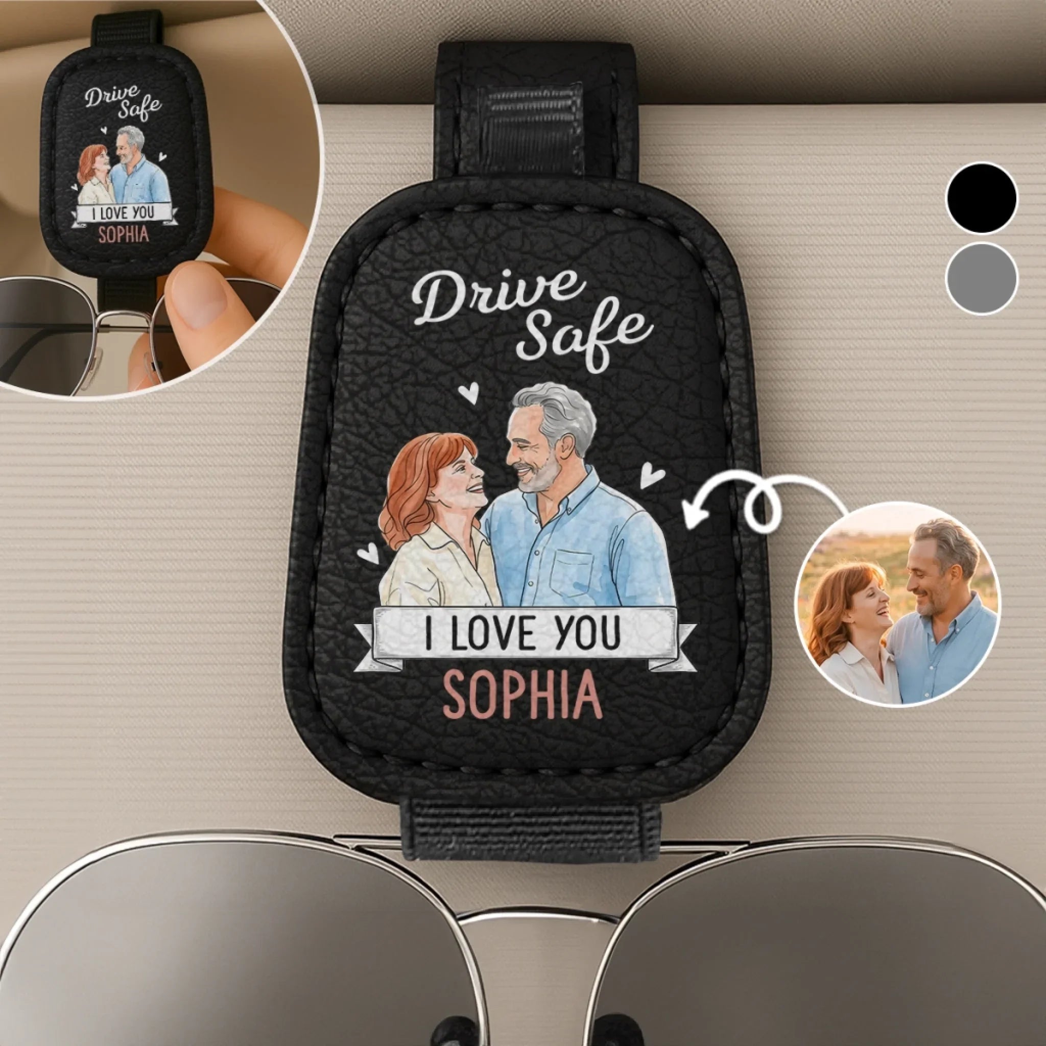 Custom Photo Leather Car Visor - Personalized Anniversary Wedding Gifts For Husband And Wife, Him And Her - Always Take Me
