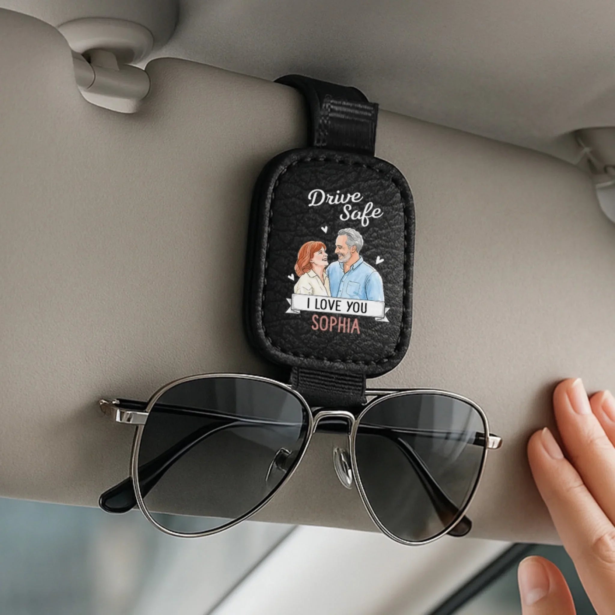 Custom Photo Leather Car Visor - Personalized Anniversary Wedding Gifts For Husband And Wife, Him And Her - Always Take Me