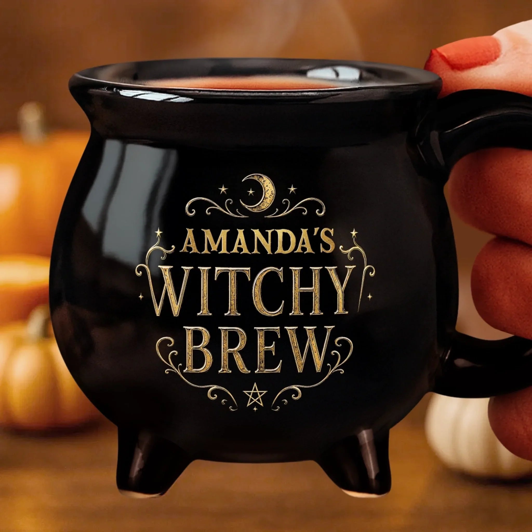 Custom 12oz Ceramic Cauldron Coffee Mug - Personalized Halloween Gifts For Wife, Daughter, Besties, Sisters, Granddaughter, Grandma, Mom, Yourself - Born To Bewitch