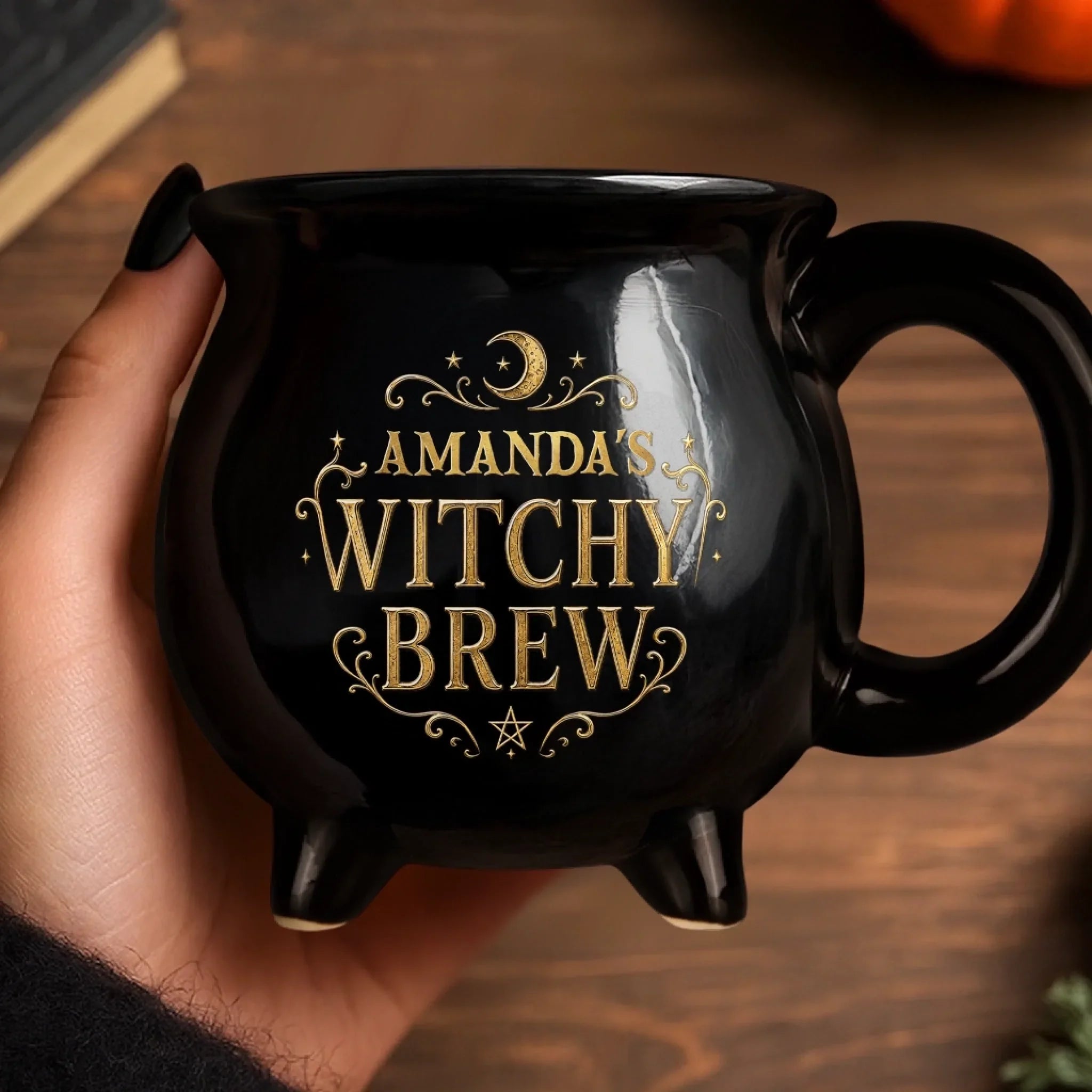 Custom 12oz Ceramic Cauldron Coffee Mug - Personalized Halloween Gifts For Wife, Daughter, Besties, Sisters, Granddaughter, Grandma, Mom, Yourself - Born To Bewitch