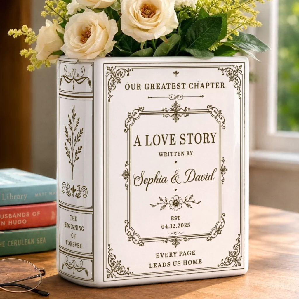 Custom Book Vase - Personalized Anniversary Wedding Gifts For Husband And Wife, Him And Her - Every Page Leads Us Home