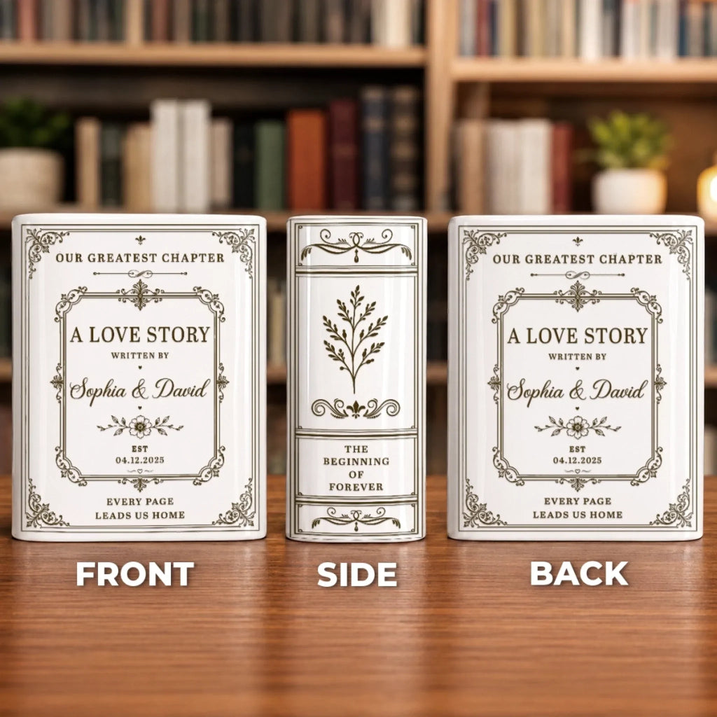 Custom Book Vase - Personalized Anniversary Wedding Gifts For Husband And Wife, Him And Her - Every Page Leads Us Home