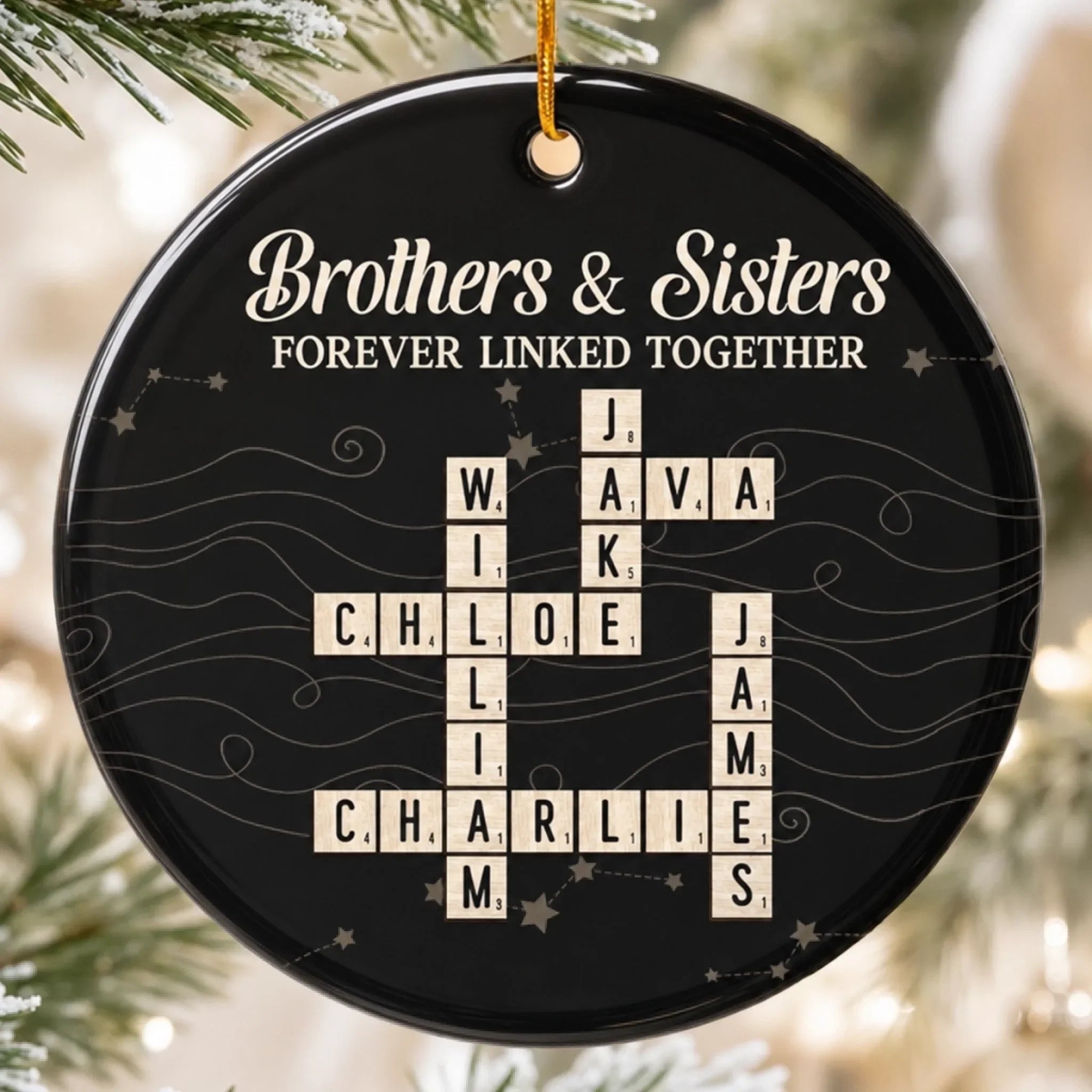 Custom Scrabble Ceramic Ornament - Personalized Christmas Birthday Gifts For Brother, Sister - Our First Friends, Our Forever Family