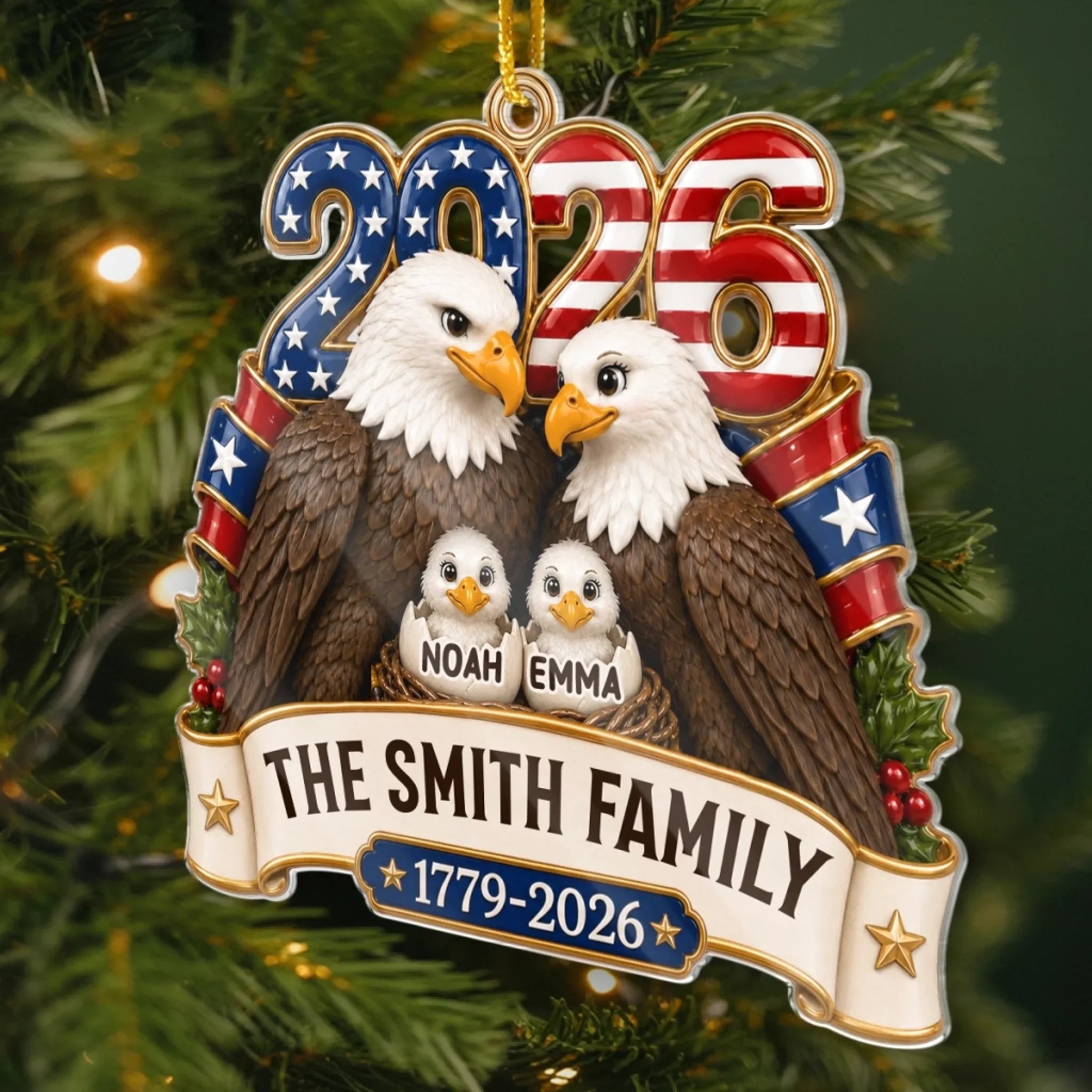 Custom Acrylic Ornament - Personalized America 250th Anniversary Christmas Gifts For Mom, Dad, Brother, Sister - Love Anchored In Heritage And Pride