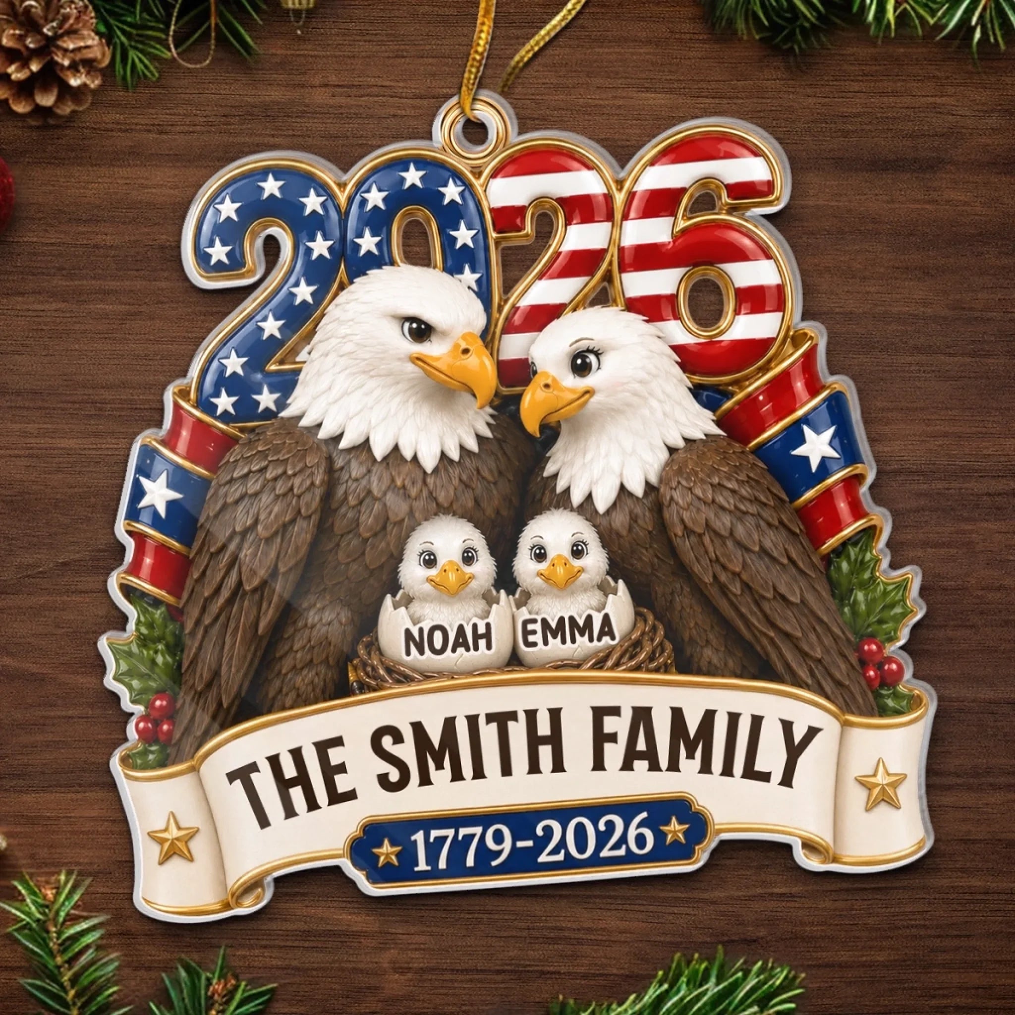 Custom Acrylic Ornament - Personalized America 250th Anniversary Christmas Gifts For Mom, Dad, Brother, Sister - Love Anchored In Heritage And Pride