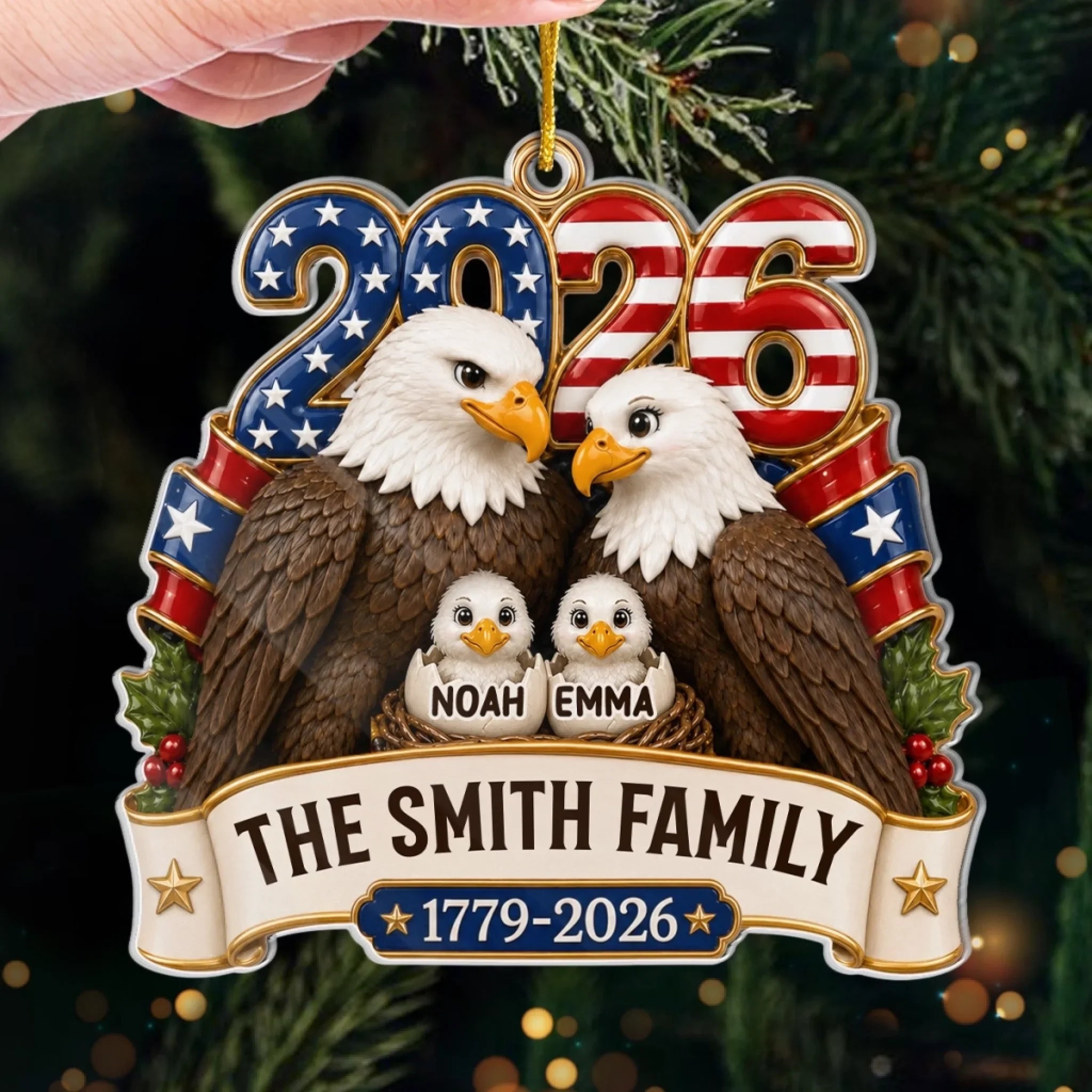 Custom Acrylic Ornament - Personalized America 250th Anniversary Christmas Gifts For Mom, Dad, Brother, Sister - Love Anchored In Heritage And Pride