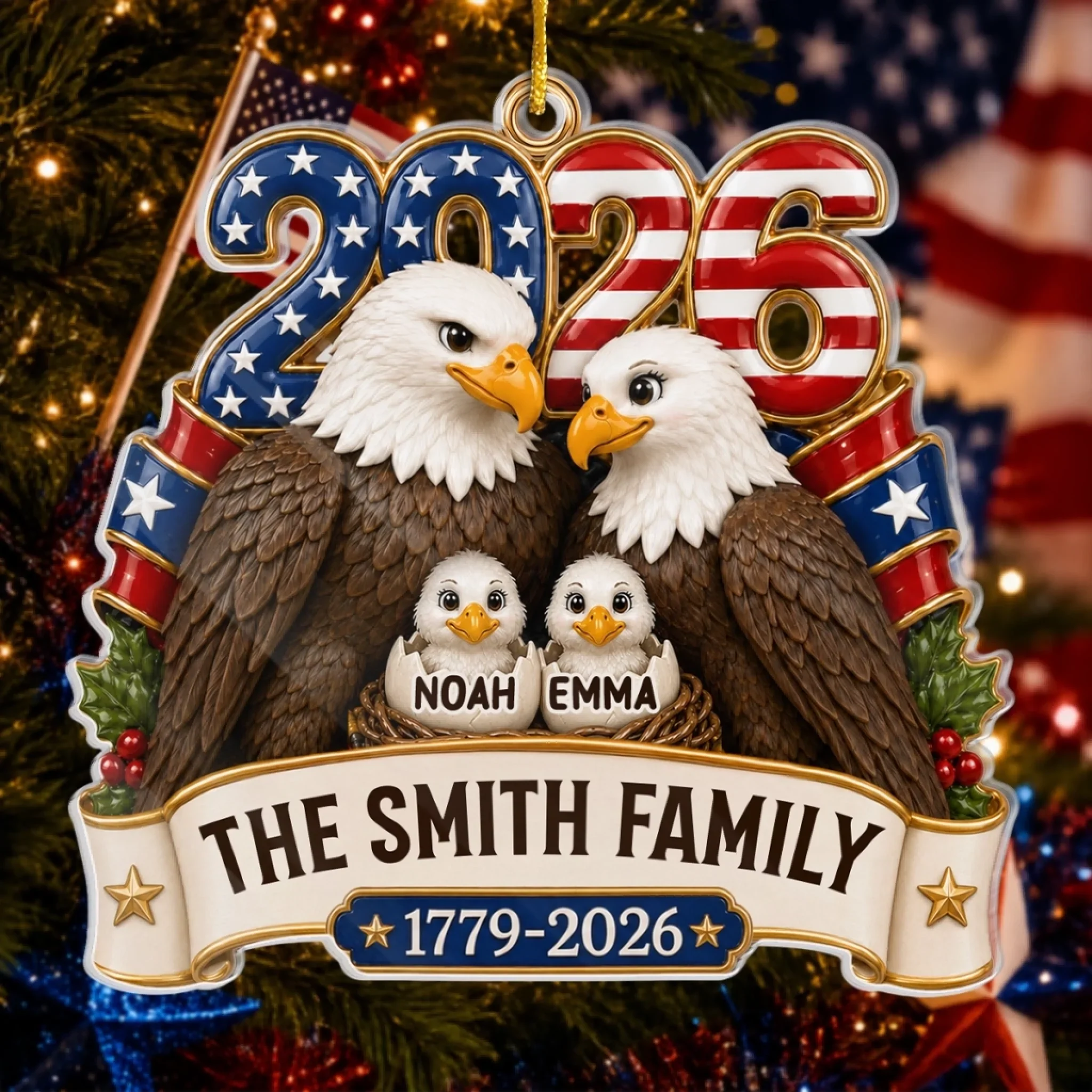 Custom Acrylic Ornament - Personalized America 250th Anniversary Christmas Gifts For Mom, Dad, Brother, Sister - Love Anchored In Heritage And Pride