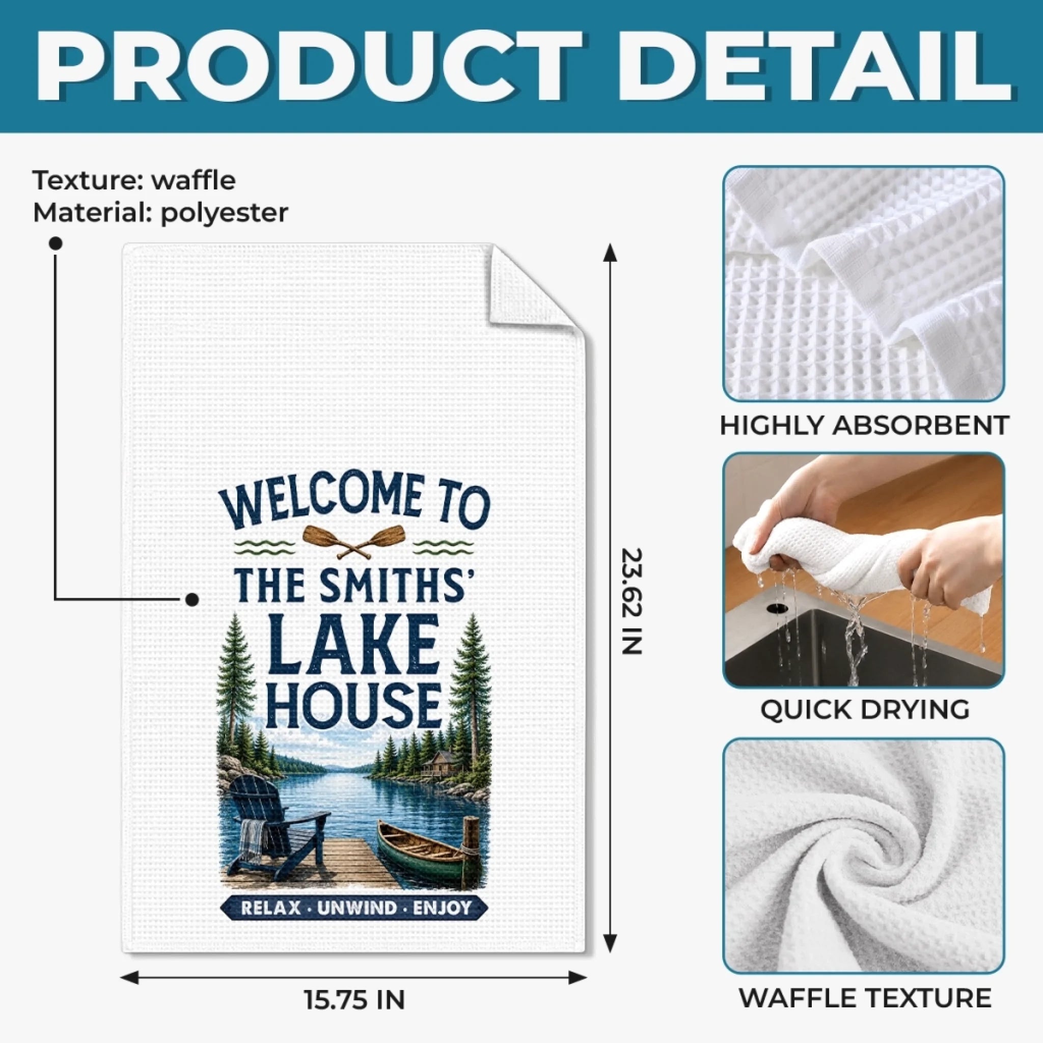 Custom Lake House Kitchen Towel - Personalized Summer Vacation And Travel Gifts For Mom, Dad, Brother, Sister - Life Is Better Lakeside