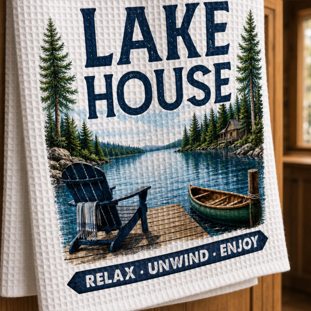 Custom Lake House Kitchen Towel - Personalized Summer Vacation And Travel Gifts For Mom, Dad, Brother, Sister - Life Is Better Lakeside