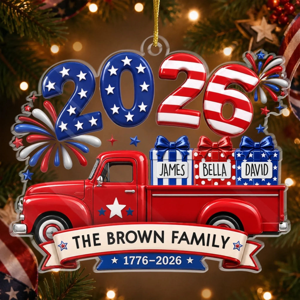 Custom Acrylic Ornament - Personalized America 250th Anniversary Christmas Gifts For Mom, Dad, Brother, Sister - Loaded With Love And American Pride