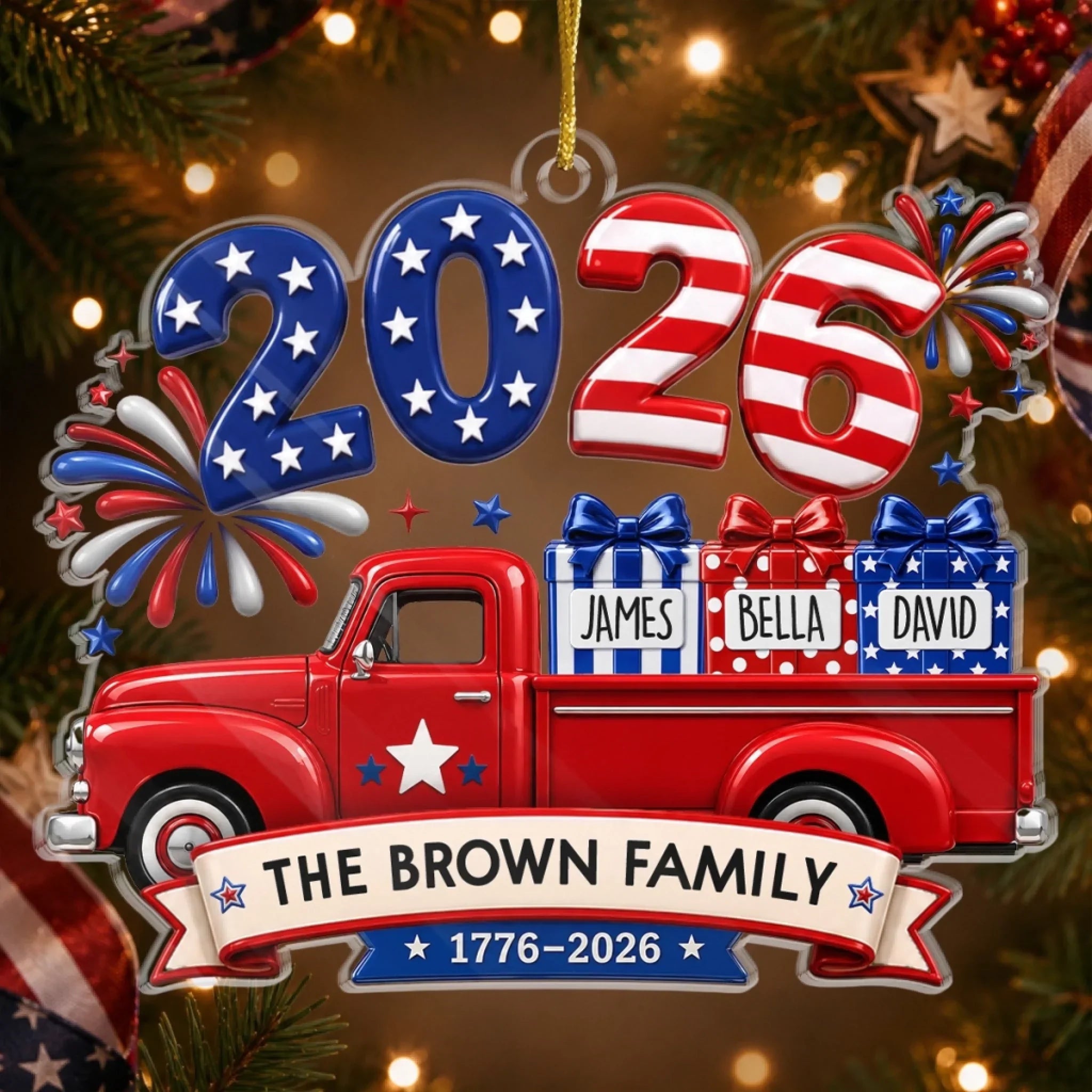 Custom Acrylic Ornament - Personalized America 250th Anniversary Christmas Gifts For Mom, Dad, Brother, Sister - Loaded With Love And American Pride