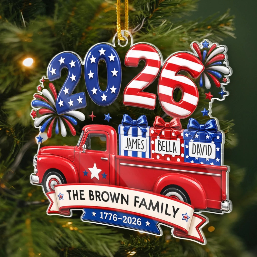 Custom Acrylic Ornament - Personalized America 250th Anniversary Christmas Gifts For Mom, Dad, Brother, Sister - Loaded With Love And American Pride
