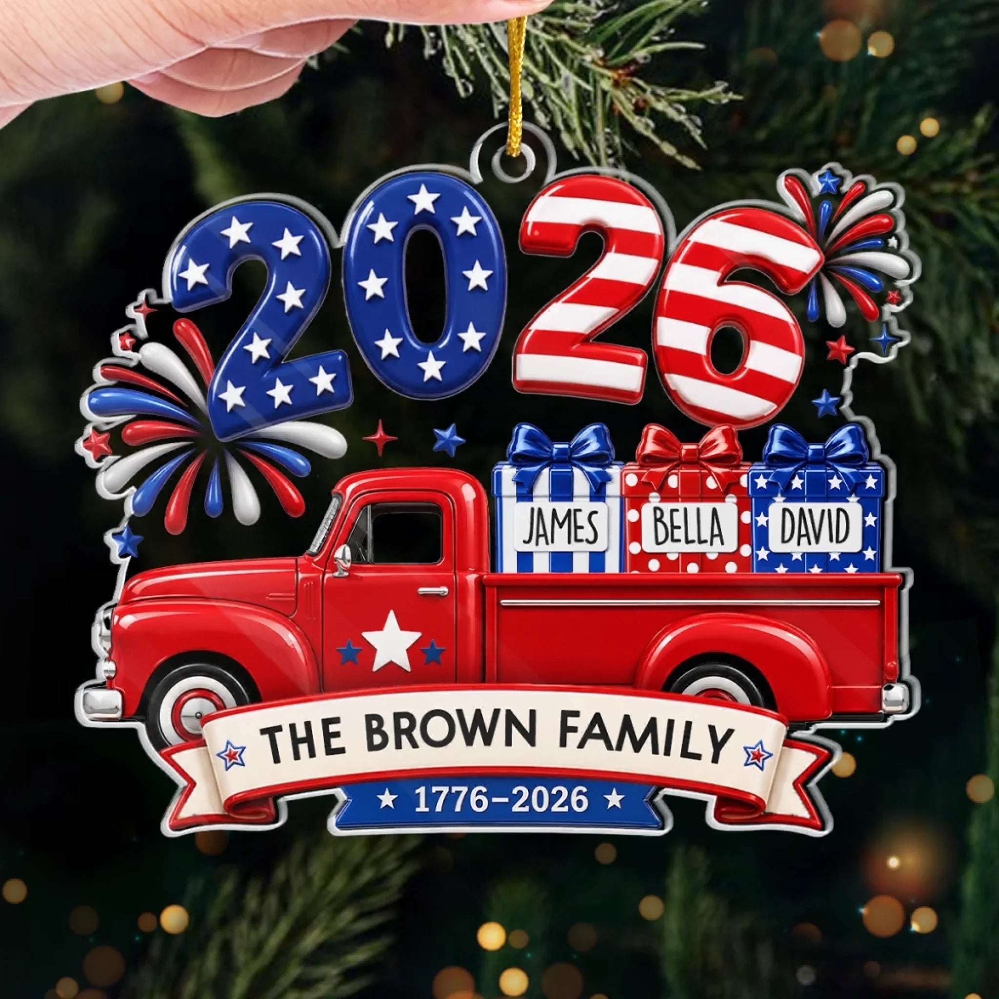 Custom Acrylic Ornament - Personalized America 250th Anniversary Christmas Gifts For Mom, Dad, Brother, Sister - Loaded With Love And American Pride