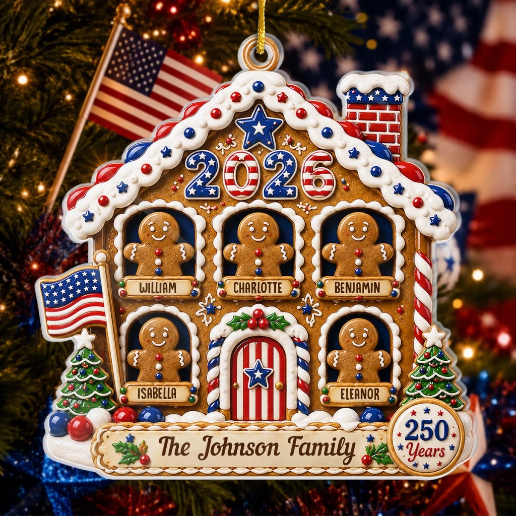 Custom Acrylic Ornament - Personalized America 250th Anniversary Christmas Gifts For Mom, Dad, Brother, Sister - Sweet Memories Built Together