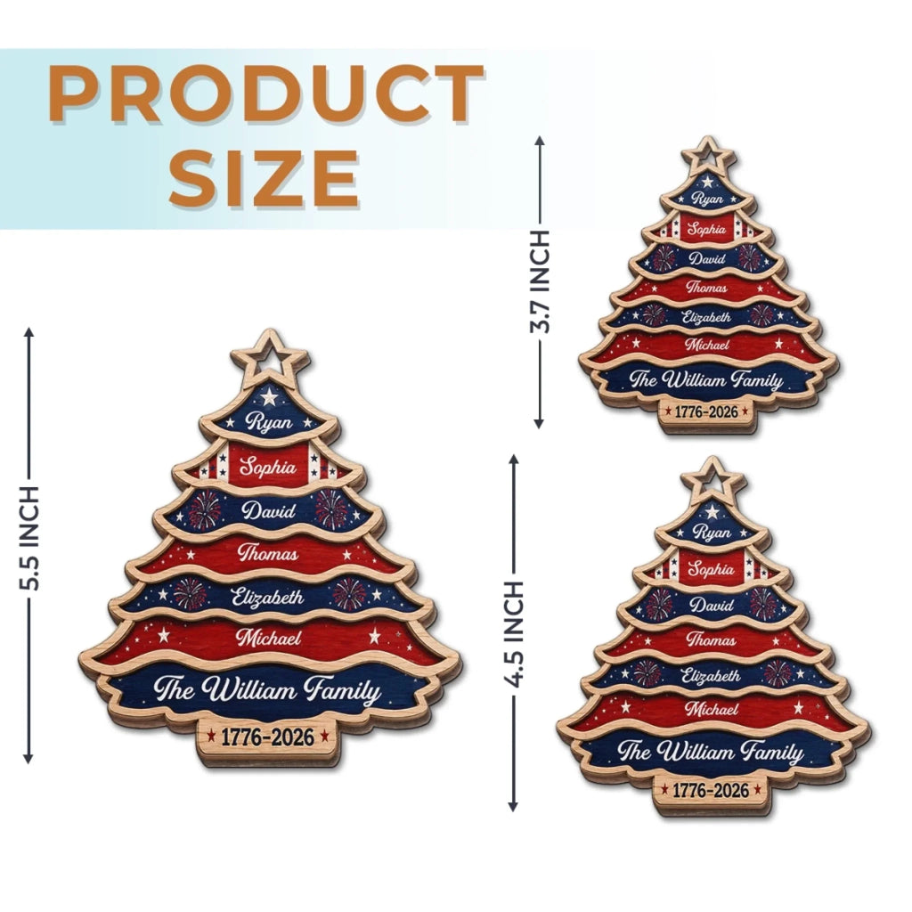 Custom Wooden Ornament - Personalized America 250th Anniversary Christmas Gifts For Mom, Dad, Brother, Sister - United Like Branches Rooted In Pride