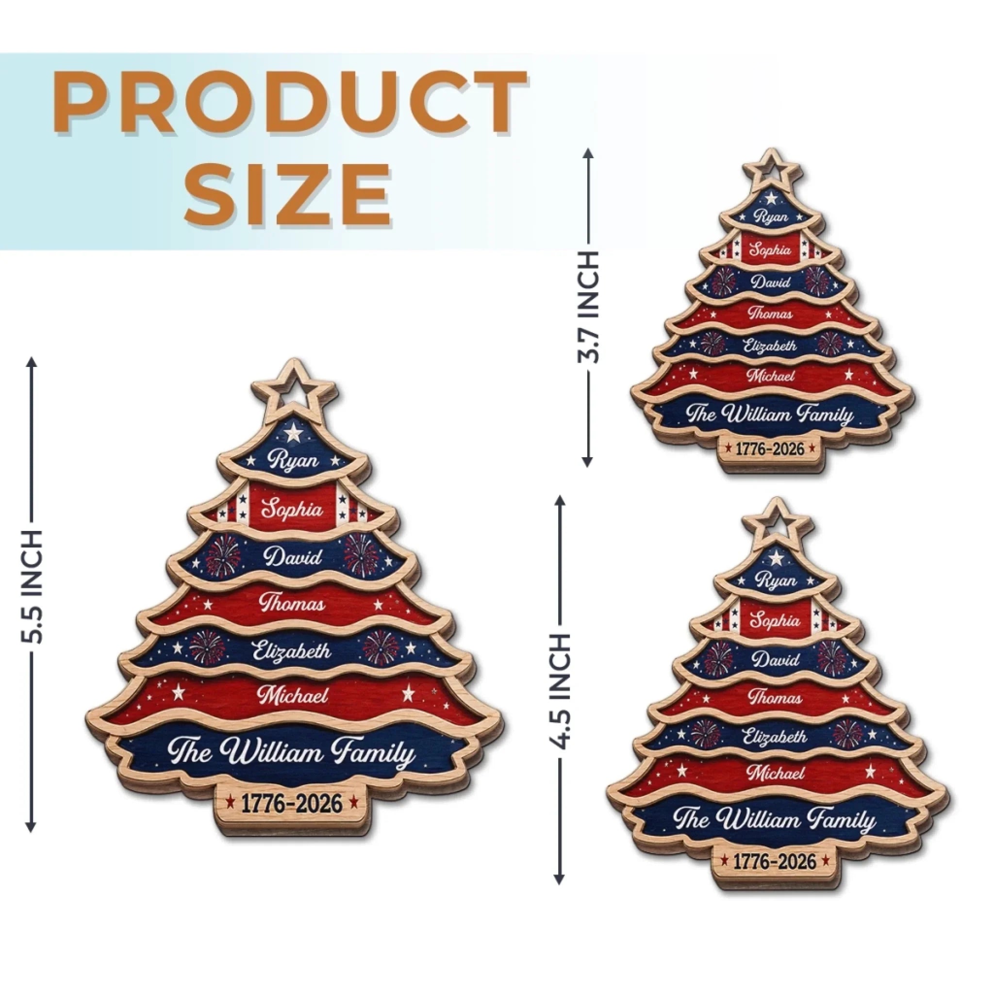 Custom Wooden Ornament - Personalized America 250th Anniversary Christmas Gifts For Mom, Dad, Brother, Sister - United Like Branches Rooted In Pride