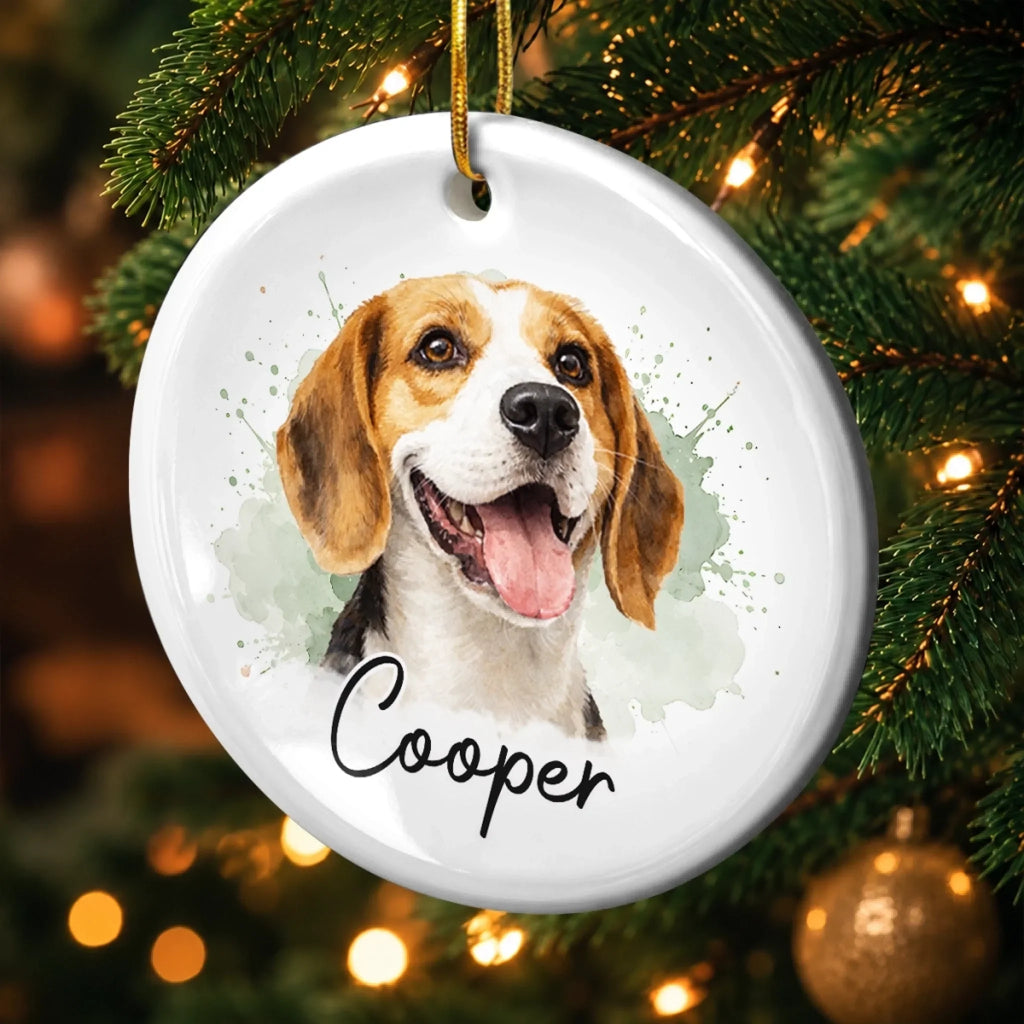 Custom Photo Ceramic Ornament - Personalized Pet Christmas Memorial Sympathy Gifts For Dogs, Cats - Forever Loved Never Forgotten
