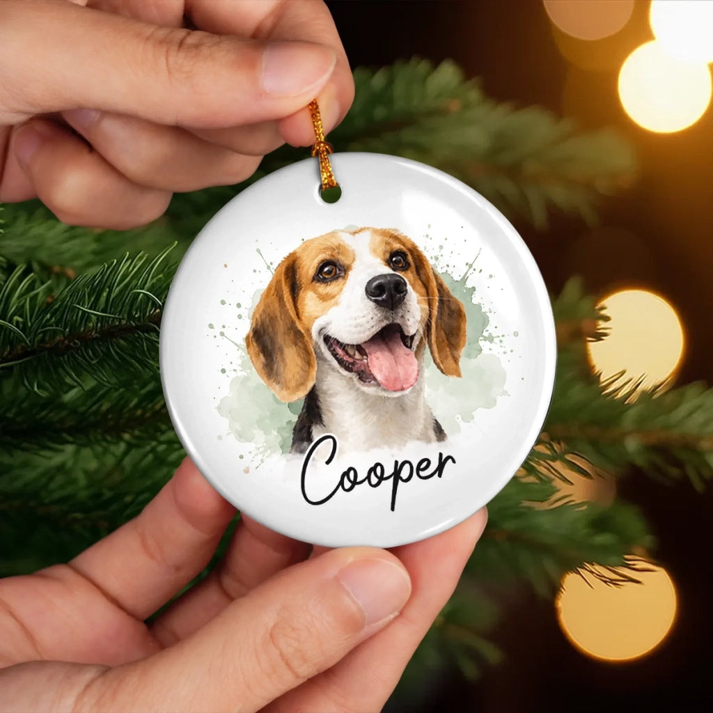 Custom Photo Ceramic Ornament - Personalized Pet Christmas Memorial Sympathy Gifts For Dogs, Cats - Forever Loved Never Forgotten