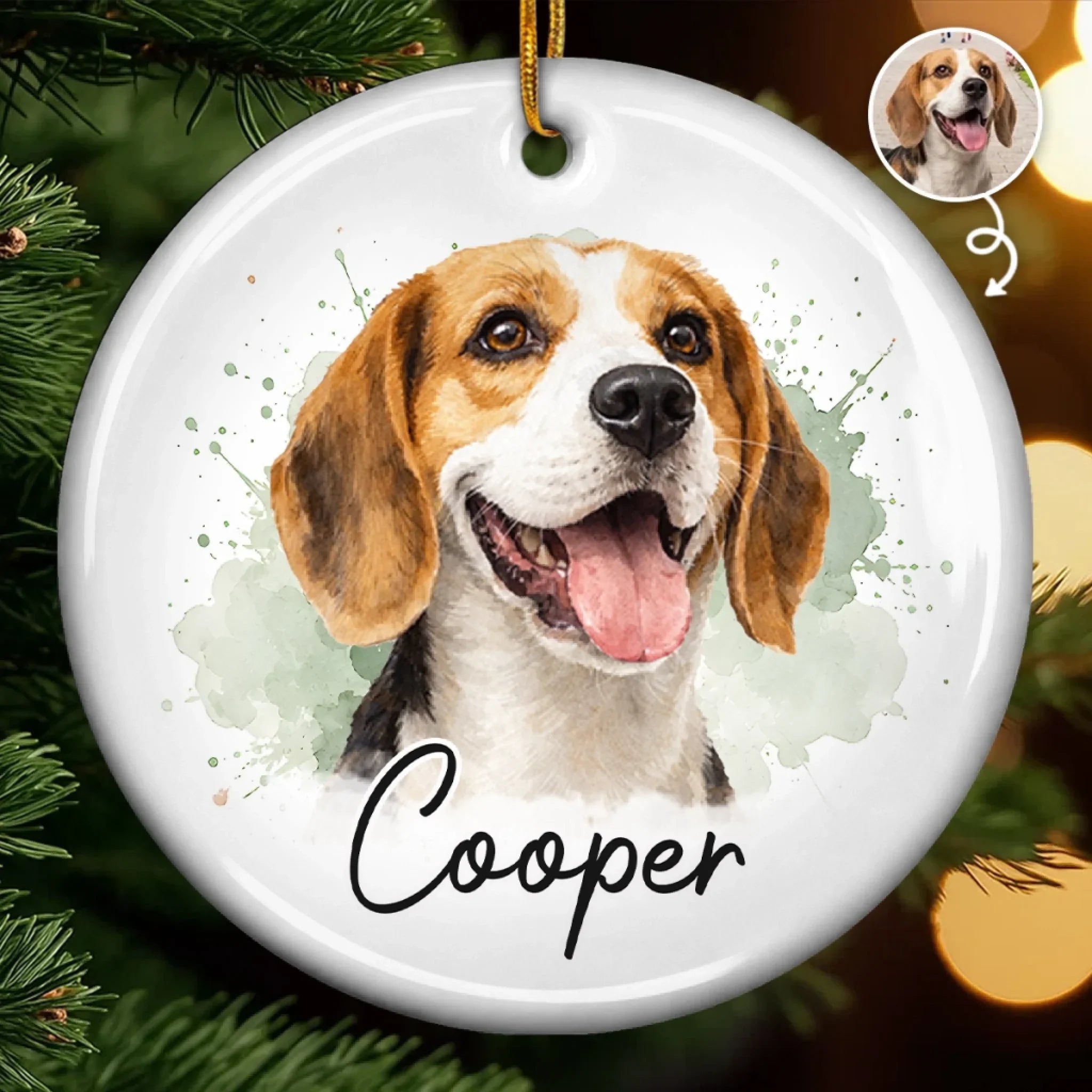 Custom Photo Ceramic Ornament - Personalized Pet Christmas Memorial Sympathy Gifts For Dogs, Cats - Forever Loved Never Forgotten