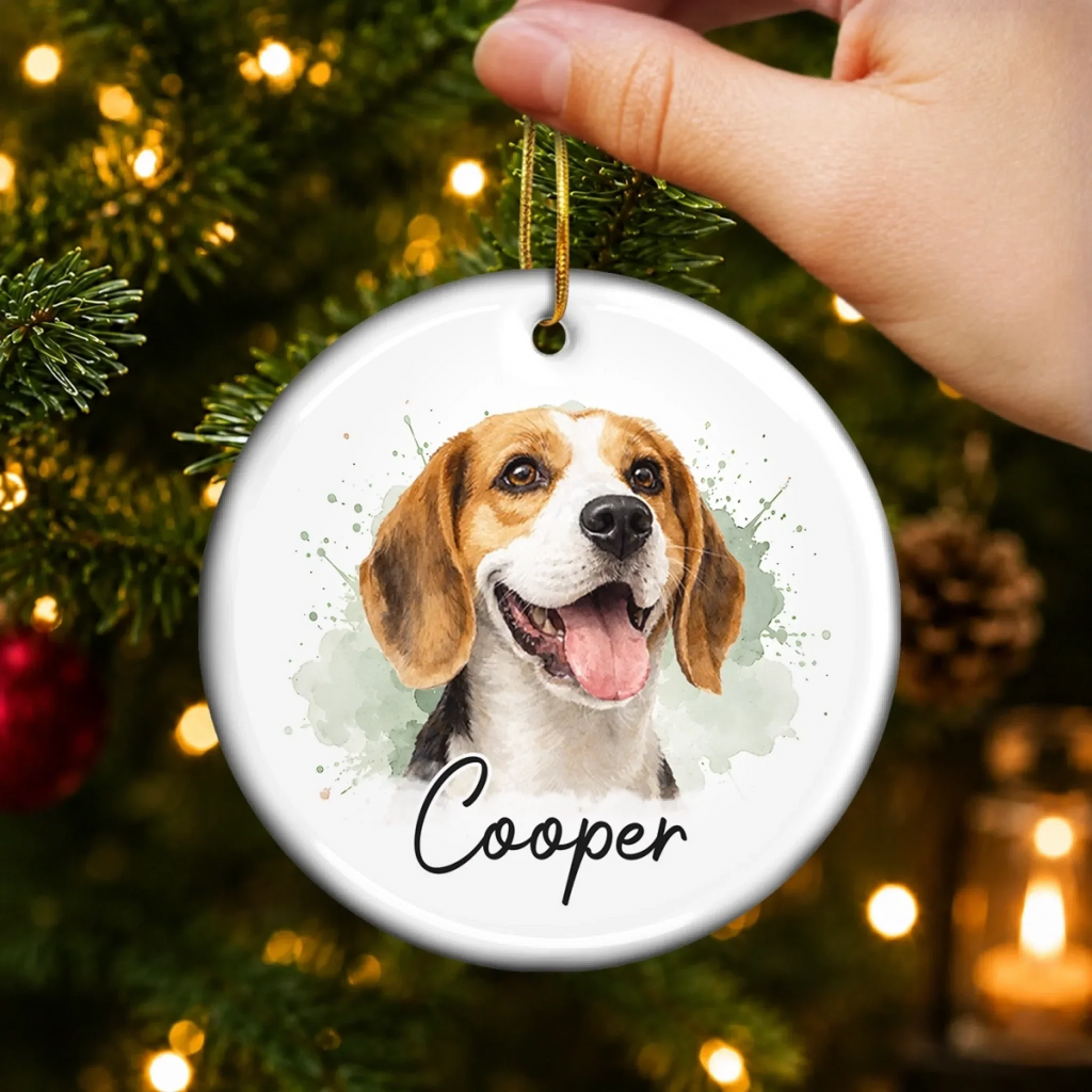 Custom Photo Ceramic Ornament - Personalized Pet Christmas Memorial Sympathy Gifts For Dogs, Cats - Forever Loved Never Forgotten