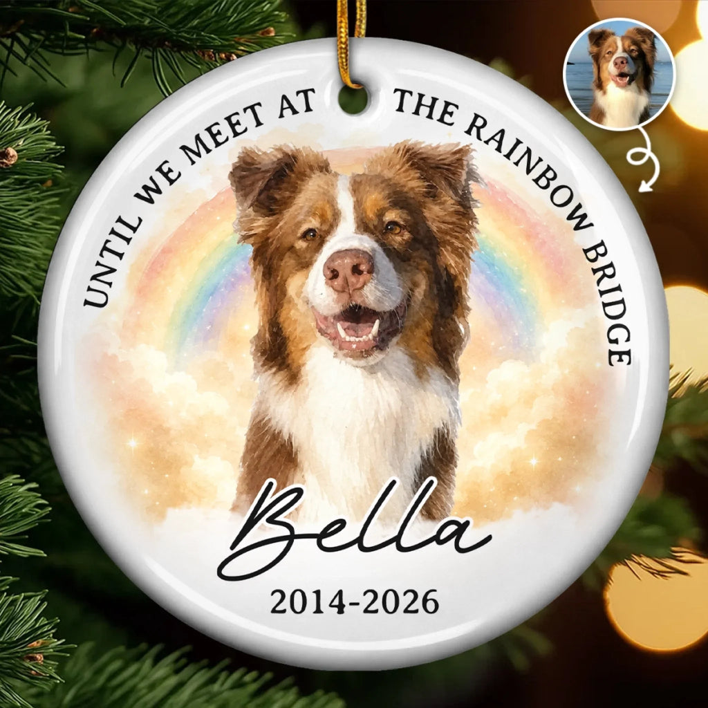 Custom Photo Ceramic Ornament - Personalized Pet Christmas Memorial Sympathy Gifts For Dogs, Cats - Always Missed Deeply Loved