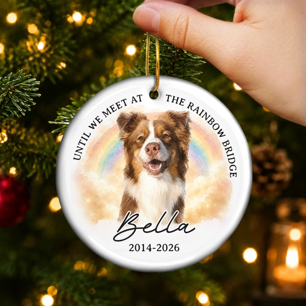 Custom Photo Ceramic Ornament - Personalized Pet Christmas Memorial Sympathy Gifts For Dogs, Cats - Always Missed Deeply Loved