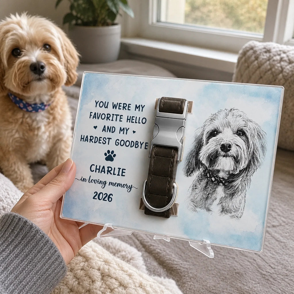 Custom Photo Pet Collar Memorial Frame - Personalized Pet Memorial Sympathy Gifts For Dogs, Cats - Forever In Loving Memory