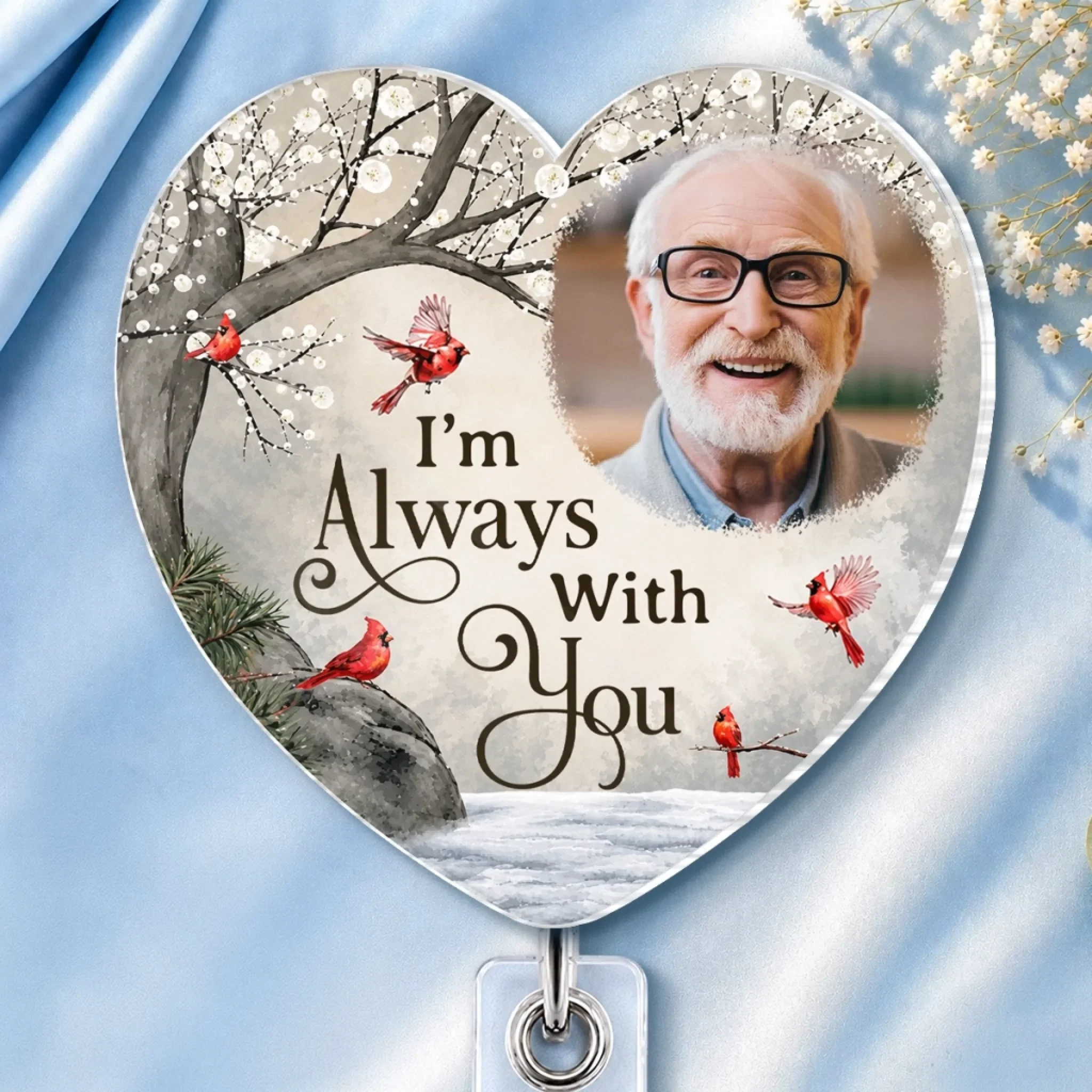 Custom Photo Acrylic Badge Reel - Personalized Memorial Sympathy Gifts For Loss Of Mom, Dad - Gone From Sight Not From Heart