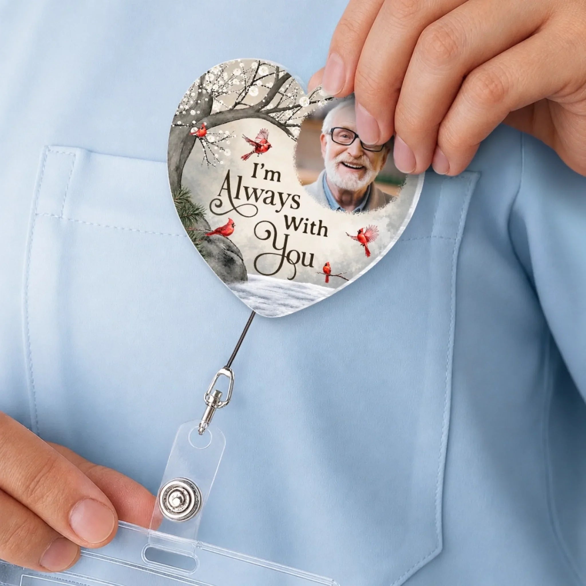 Custom Photo Acrylic Badge Reel - Personalized Memorial Sympathy Gifts For Loss Of Mom, Dad - Gone From Sight Not From Heart