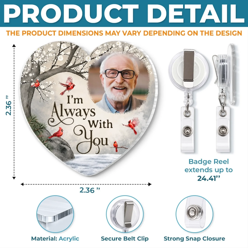 Custom Photo Acrylic Badge Reel - Personalized Memorial Sympathy Gifts For Loss Of Mom, Dad - Gone From Sight Not From Heart