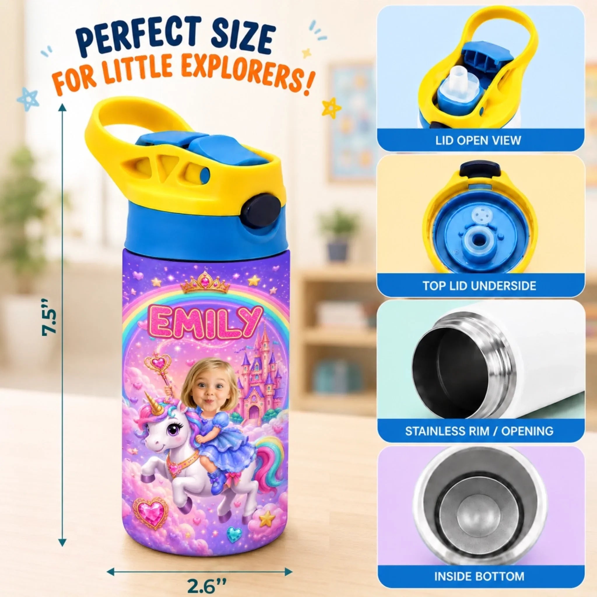 Custom Photo Kids Insulated Water Bottle - Personalized Back To School Gifts For Kids - Big Dreams Begin