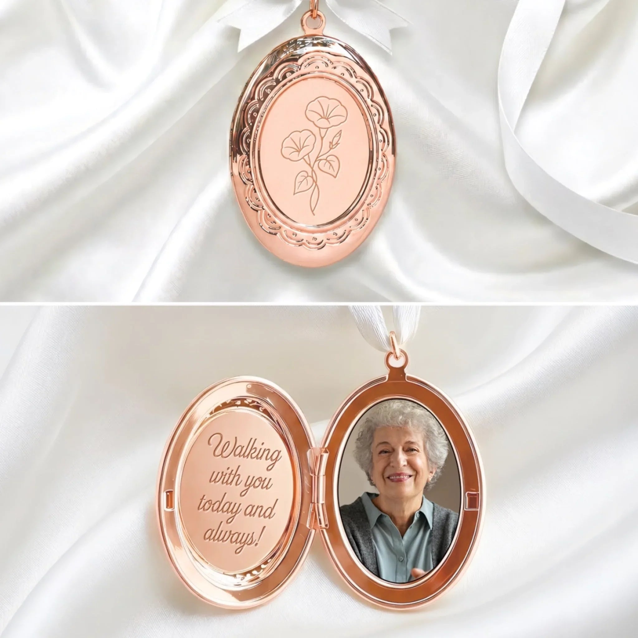 Custom Photo Locket Bouquet Charm – Personalized Memorial Sympathy Gifts For Brides - Walk Down The Aisle Together