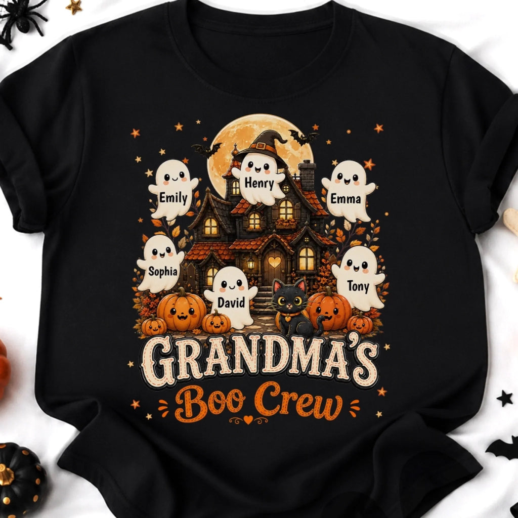 Custom Boo Crew T-shirt, Hoodie - Personalized Halloween Birthday Gifts For Mom, Grandma - Our Happy Haunted Crew