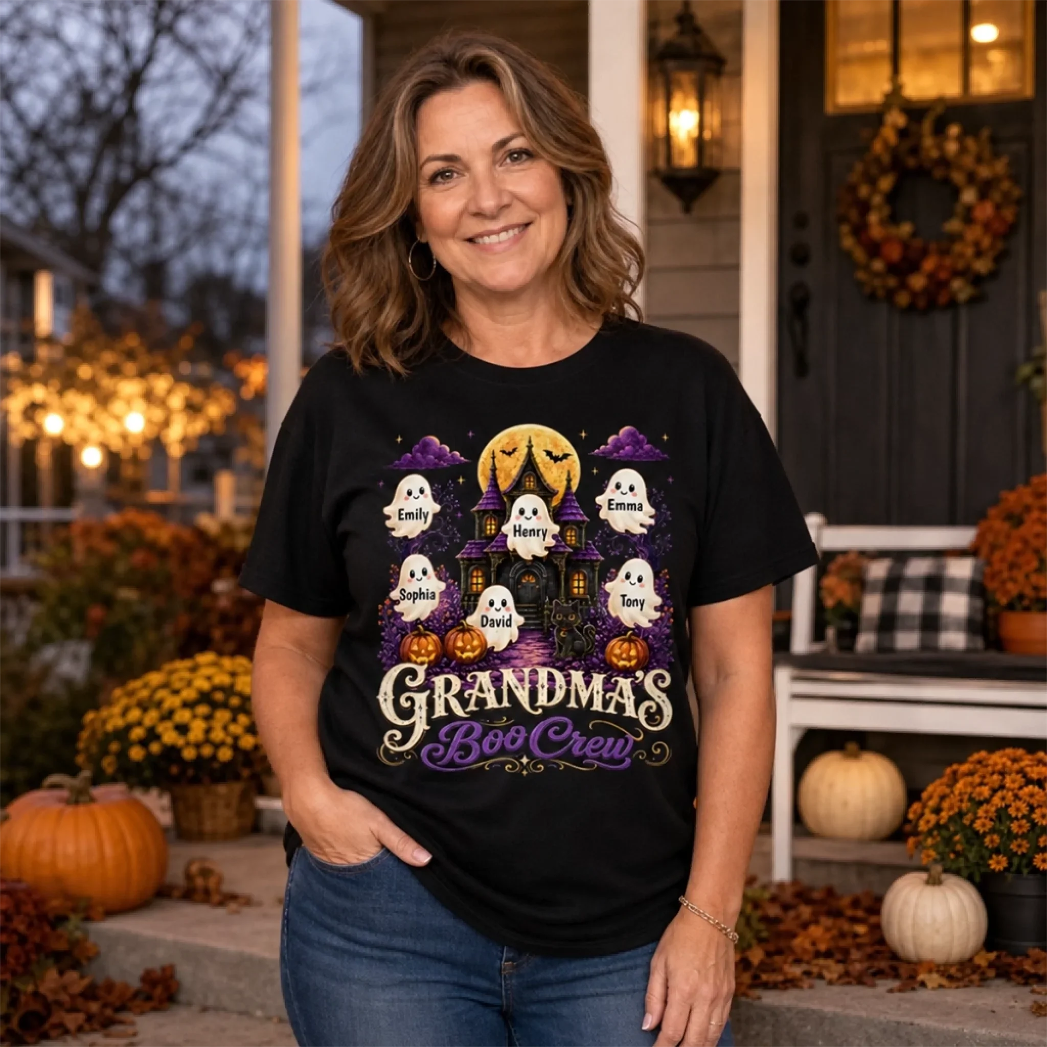 Custom Boo Crew T-shirt, Hoodie - Personalized Halloween Birthday Gifts For Mom, Grandma - Our Happy Haunted Crew