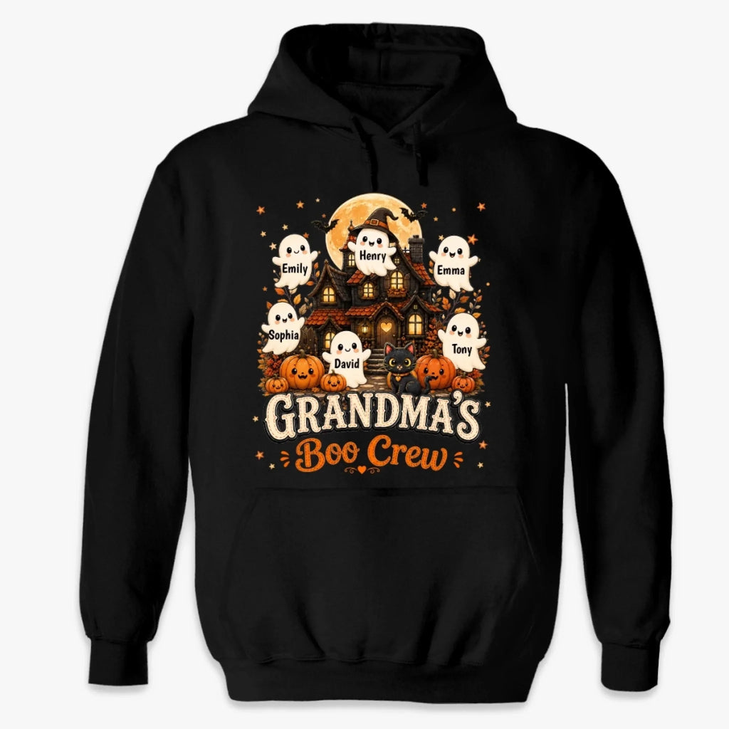 Custom Boo Crew T-shirt, Hoodie - Personalized Halloween Birthday Gifts For Mom, Grandma - Our Happy Haunted Crew