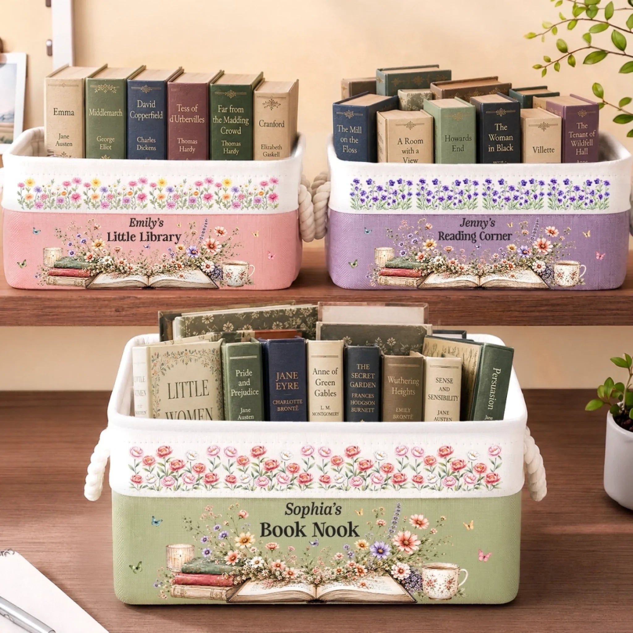 Custom Storage Basket - Personalized Bookish Gifts For Book Lovers, Bookworms, Readers - Happiness Is A Full Bookshelf