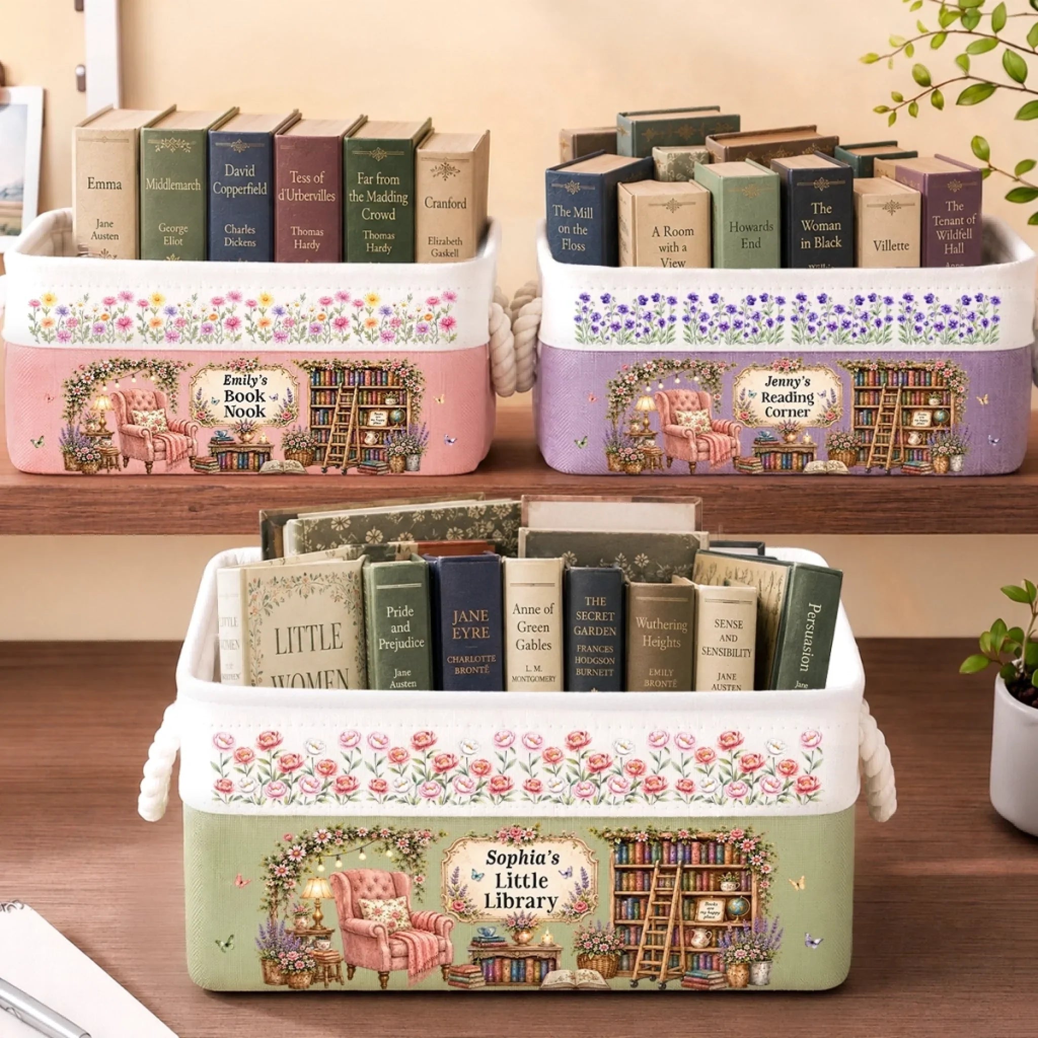 Custom Storage Basket - Personalized Bookish Gifts For Book Lovers, Bookworms, Readers - Lost In A World Of Books
