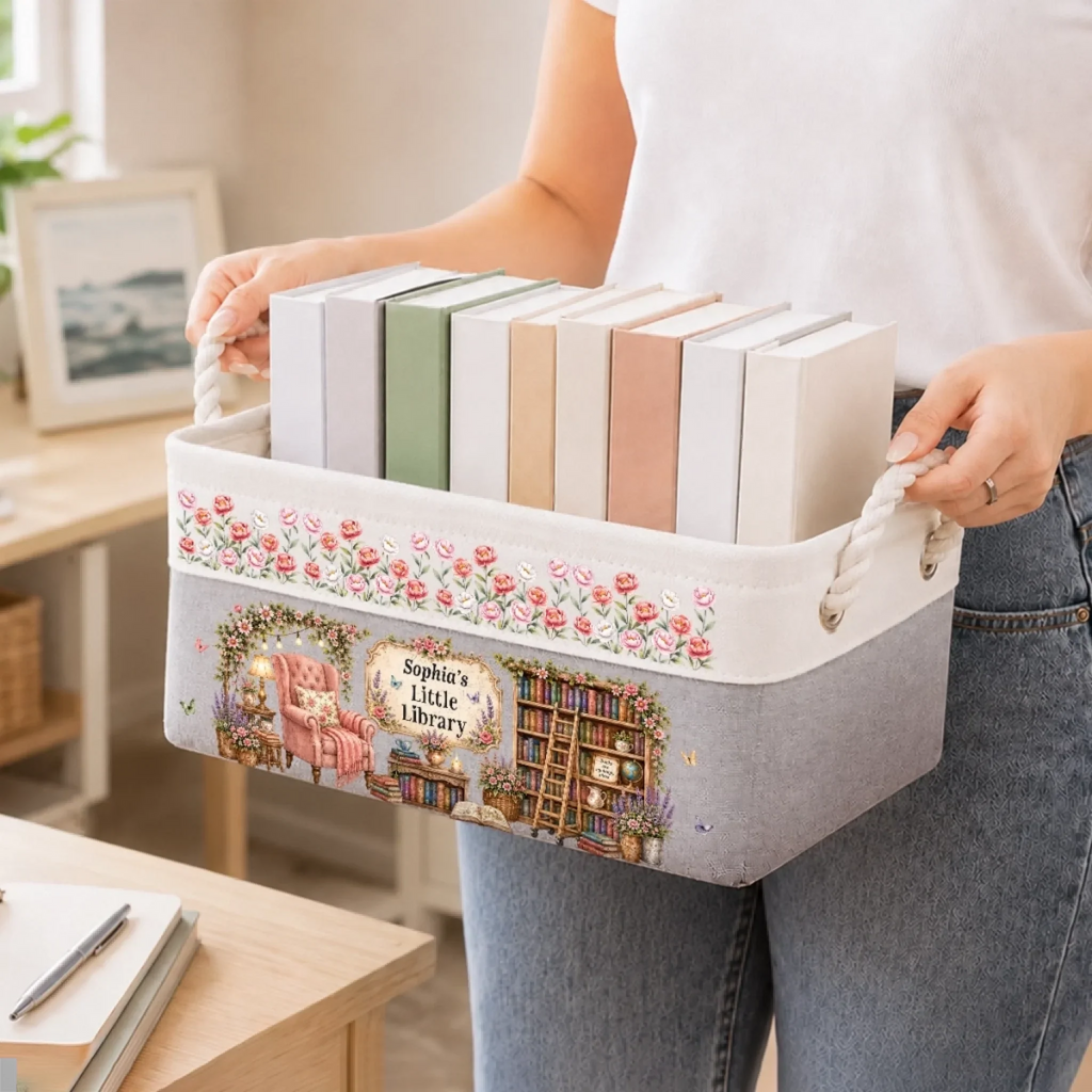 Custom Storage Basket - Personalized Bookish Gifts For Book Lovers, Bookworms, Readers - Lost In A World Of Books