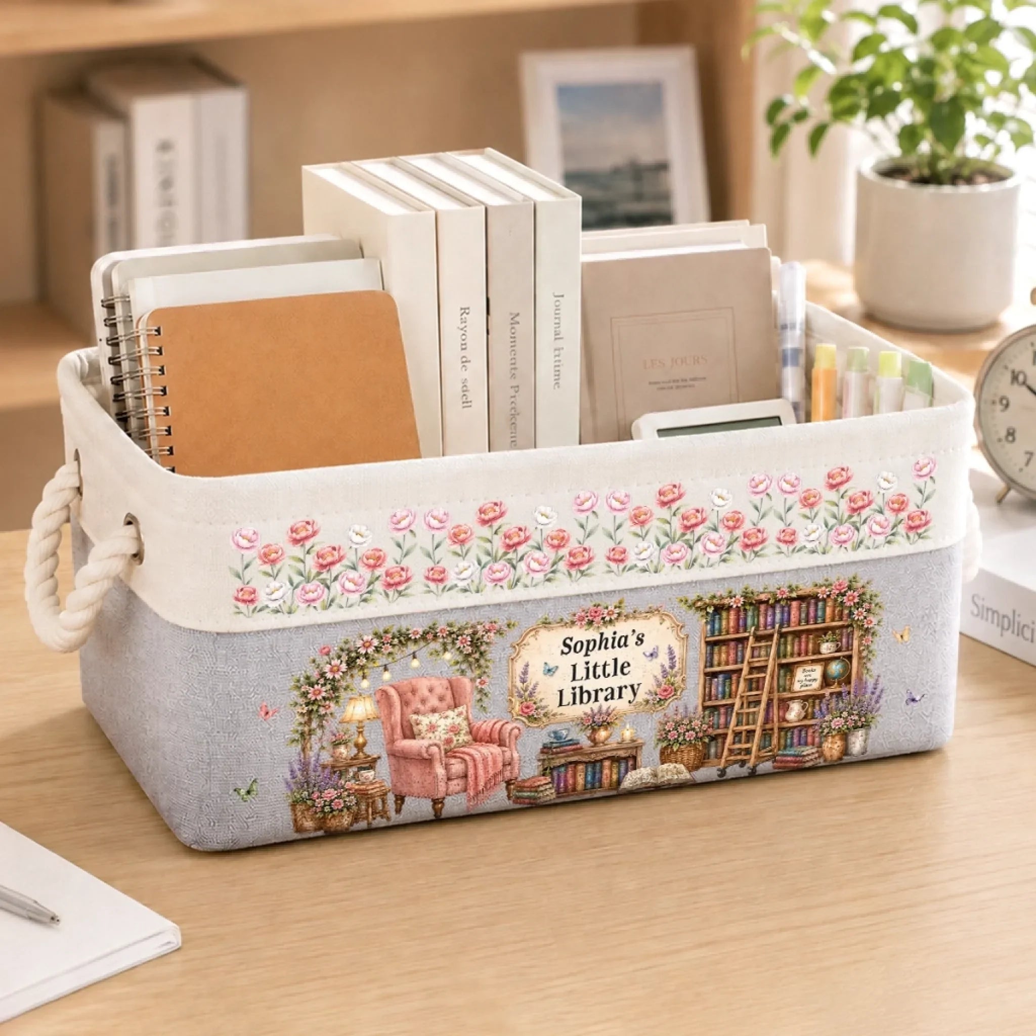 Custom Storage Basket - Personalized Bookish Gifts For Book Lovers, Bookworms, Readers - Lost In A World Of Books