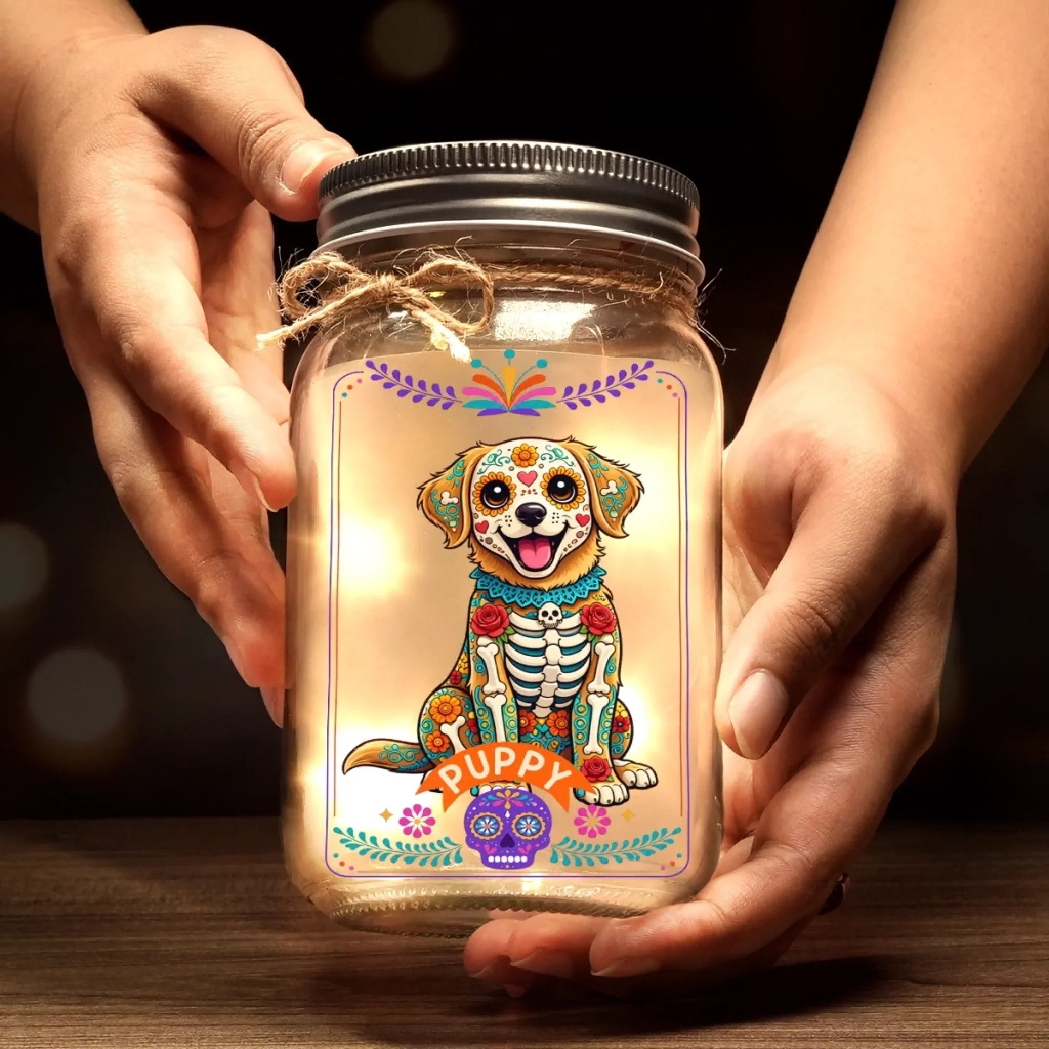 Custom Photo Day Of The Dead Mason Jar Light - Personalized Pet Memorial Sympathy Gifts For Dogs, Cats - My Spirit Guide My Best Friend