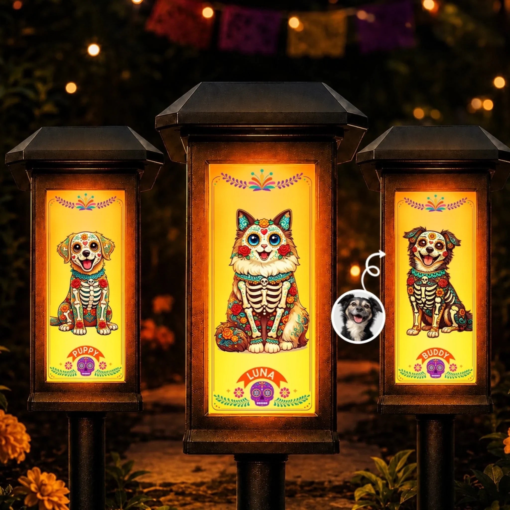 Custom Photo Day Of The Dead Solar Garden Light - Personalized Pet Memorial Sympathy Gifts For Dogs, Cats - A Beautiful Soul Is Never Forgotten