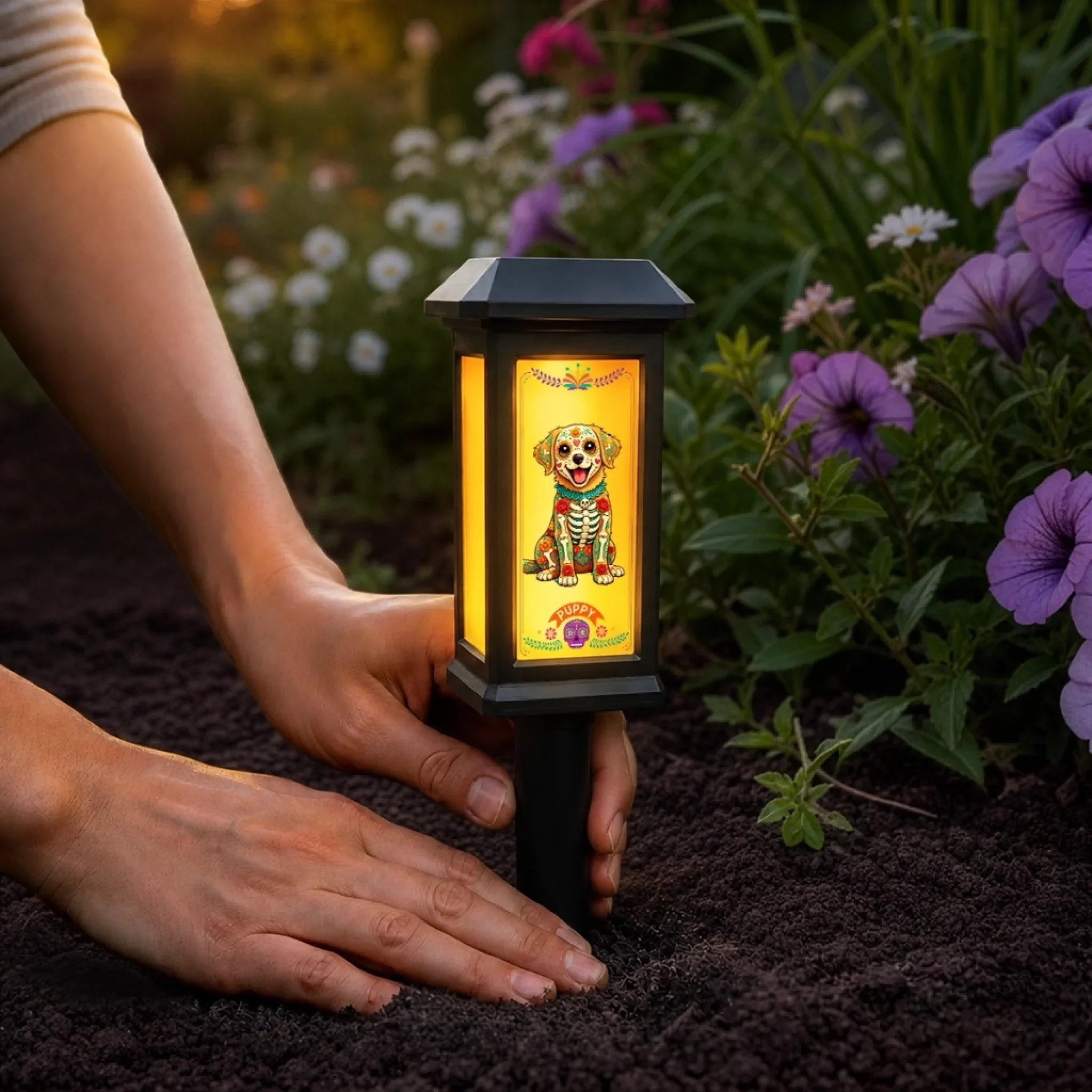 Custom Photo Day Of The Dead Solar Garden Light - Personalized Pet Memorial Sympathy Gifts For Dogs, Cats - A Beautiful Soul Is Never Forgotten