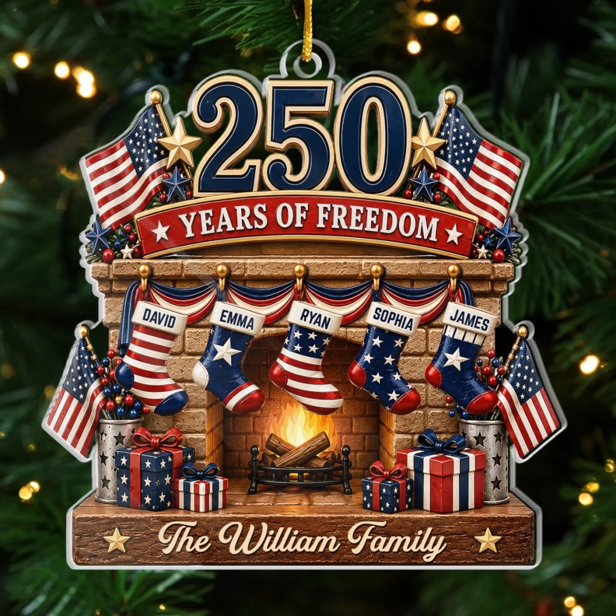 Custom Acrylic Ornament - Personalized America 250th Anniversary Christmas Gifts For Mom, Dad, Brother, Sister - Love Anchored In Heritage And Pride copy